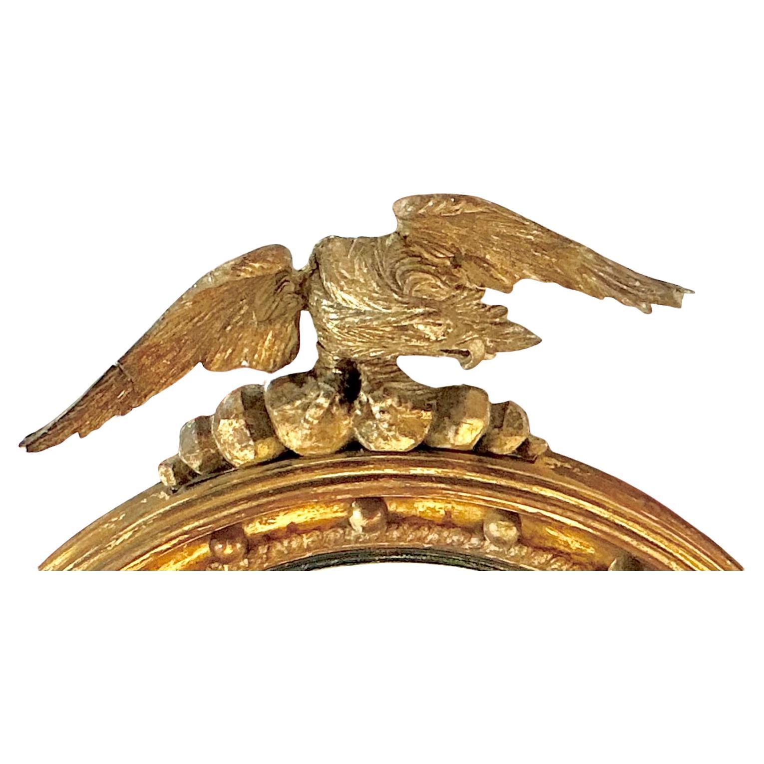 American Regency Giltwood Convex Bullseye Mirror with Eagle Crest For Sale