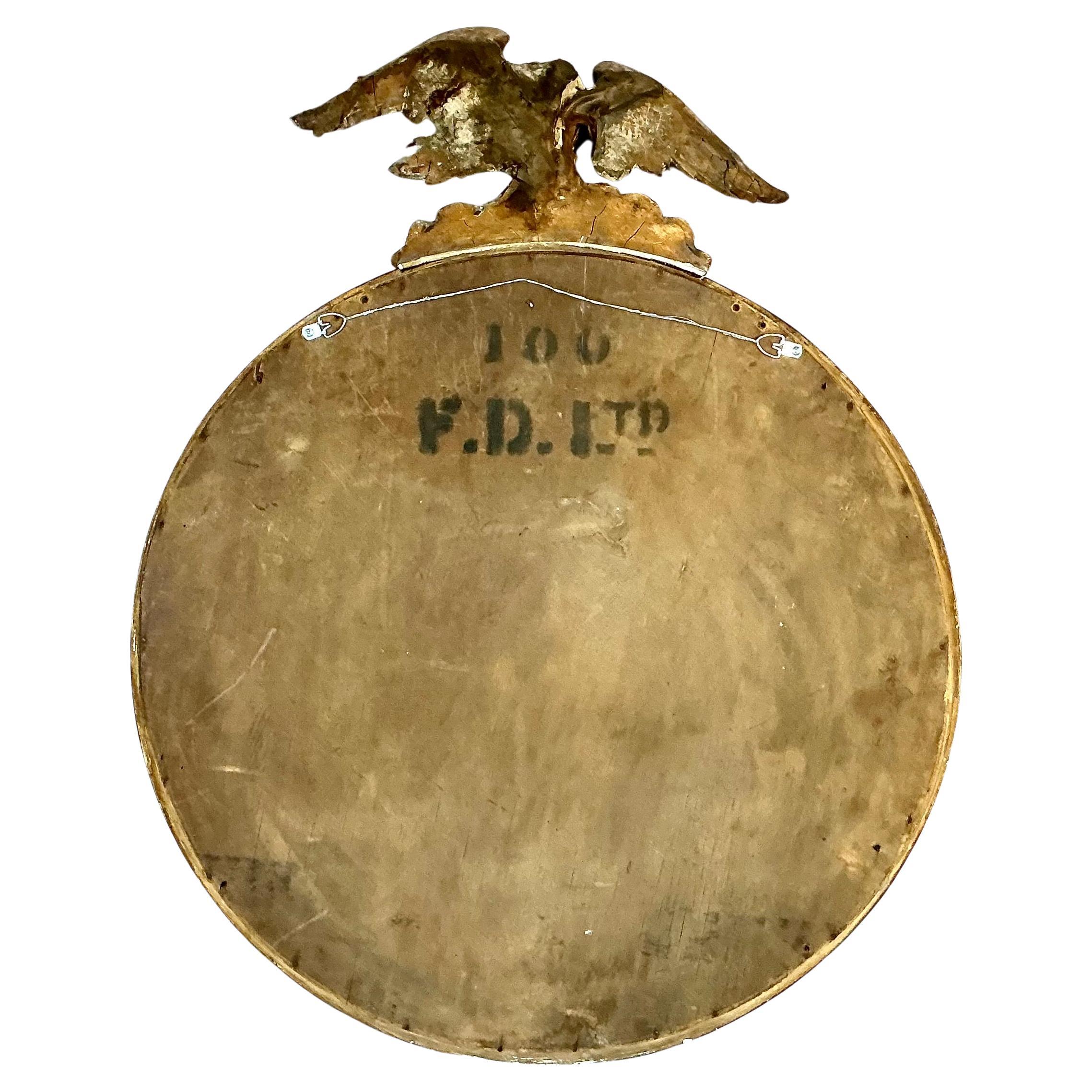 19th Century Regency Giltwood Convex Bullseye Mirror with Eagle Crest For Sale