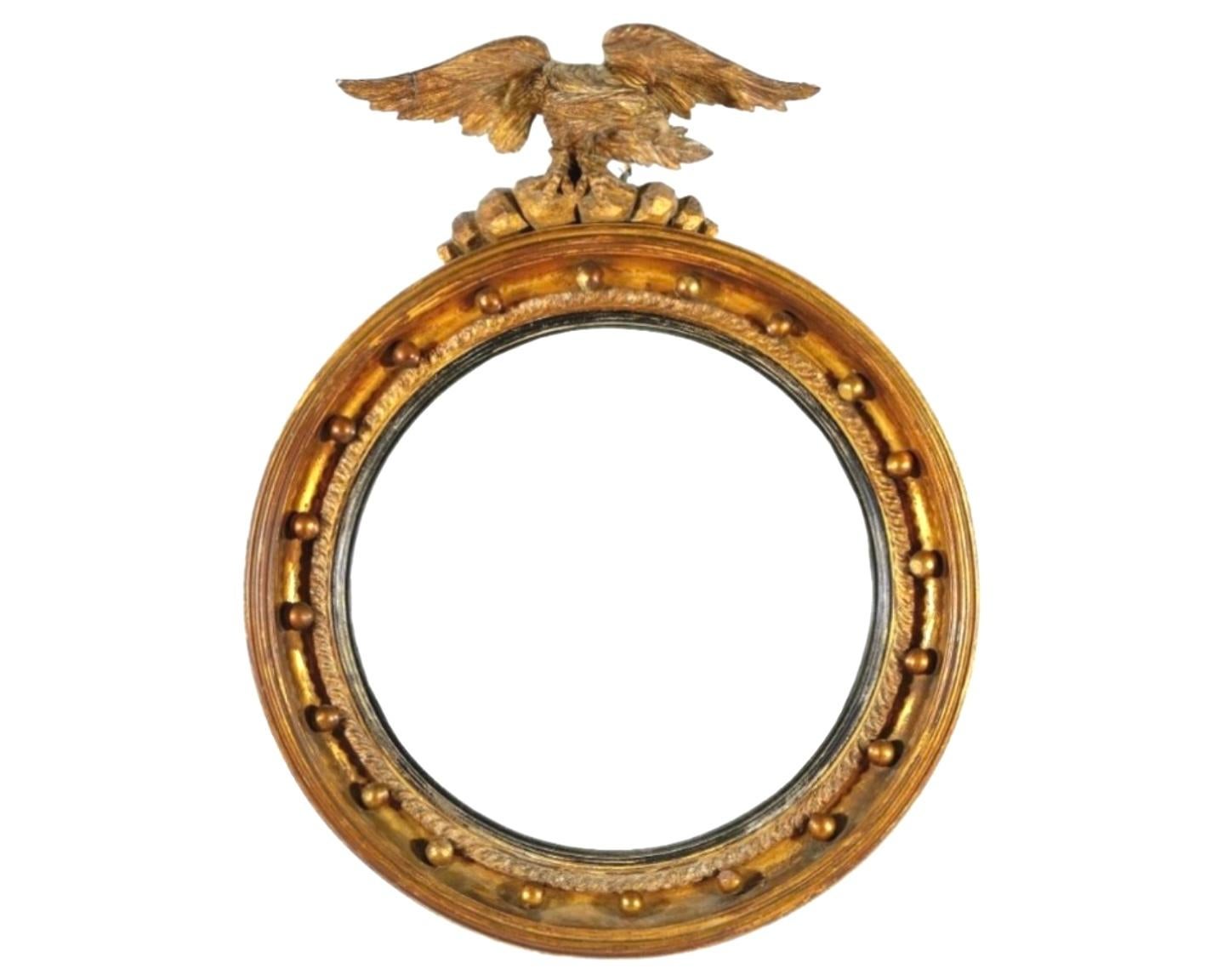Regency Giltwood Convex Bullseye Mirror with Eagle Crest For Sale 1