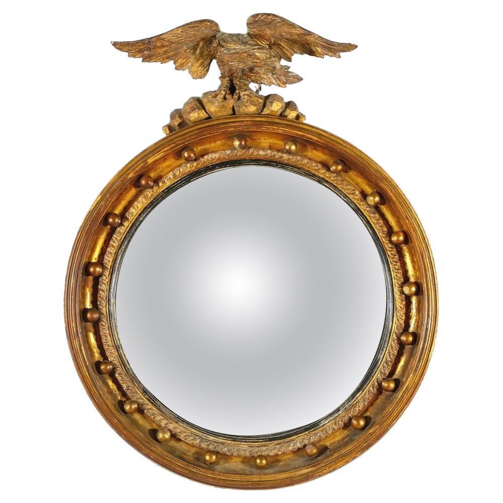 Regency Giltwood Convex Bullseye Mirror with Eagle Crest For Sale