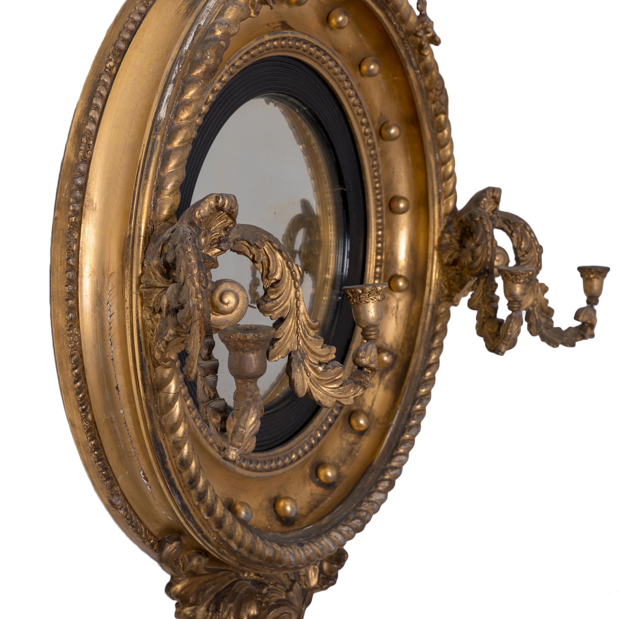 English Regency Giltwood Convex Girandole Mirror For Sale