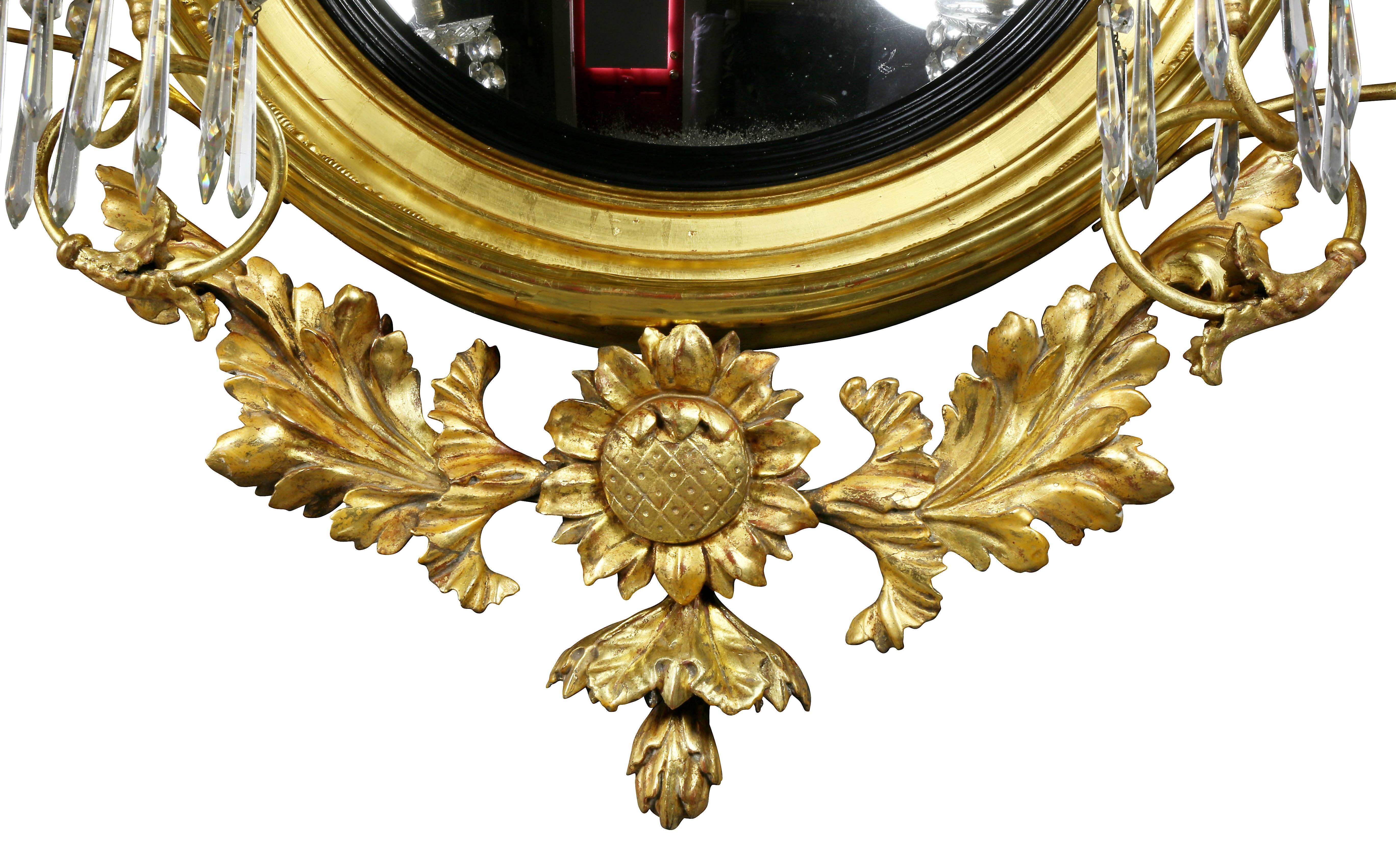 19th Century Regency Giltwood Convex Girandole Mirror