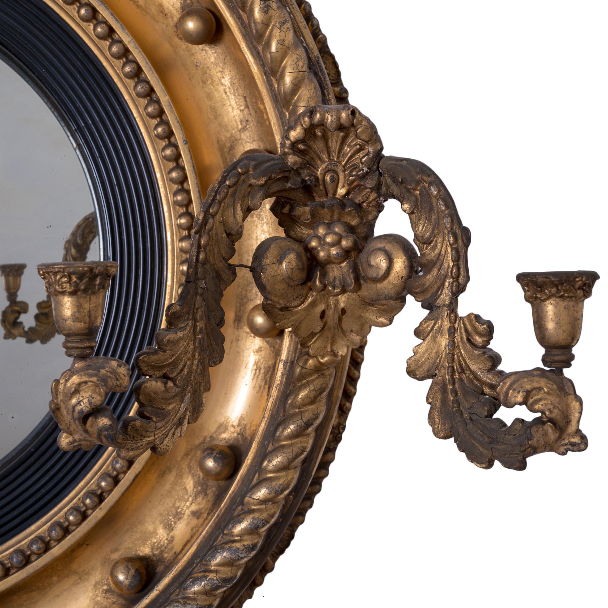 Regency Giltwood Convex Girandole Mirror For Sale 2