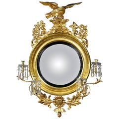 Regency Giltwood Convex Girandole Mirror