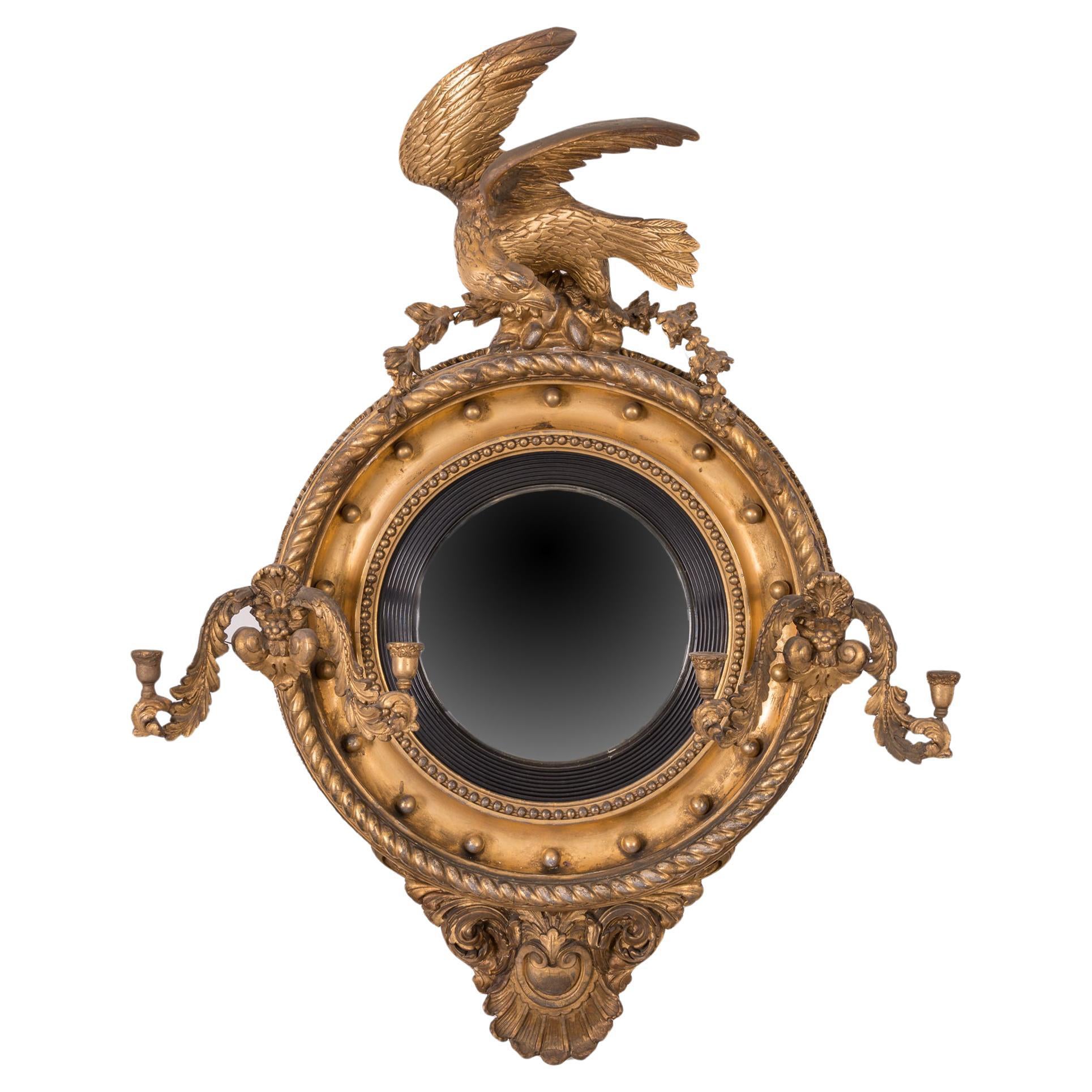 Regency Giltwood Konvexer Girandole-Spiegel