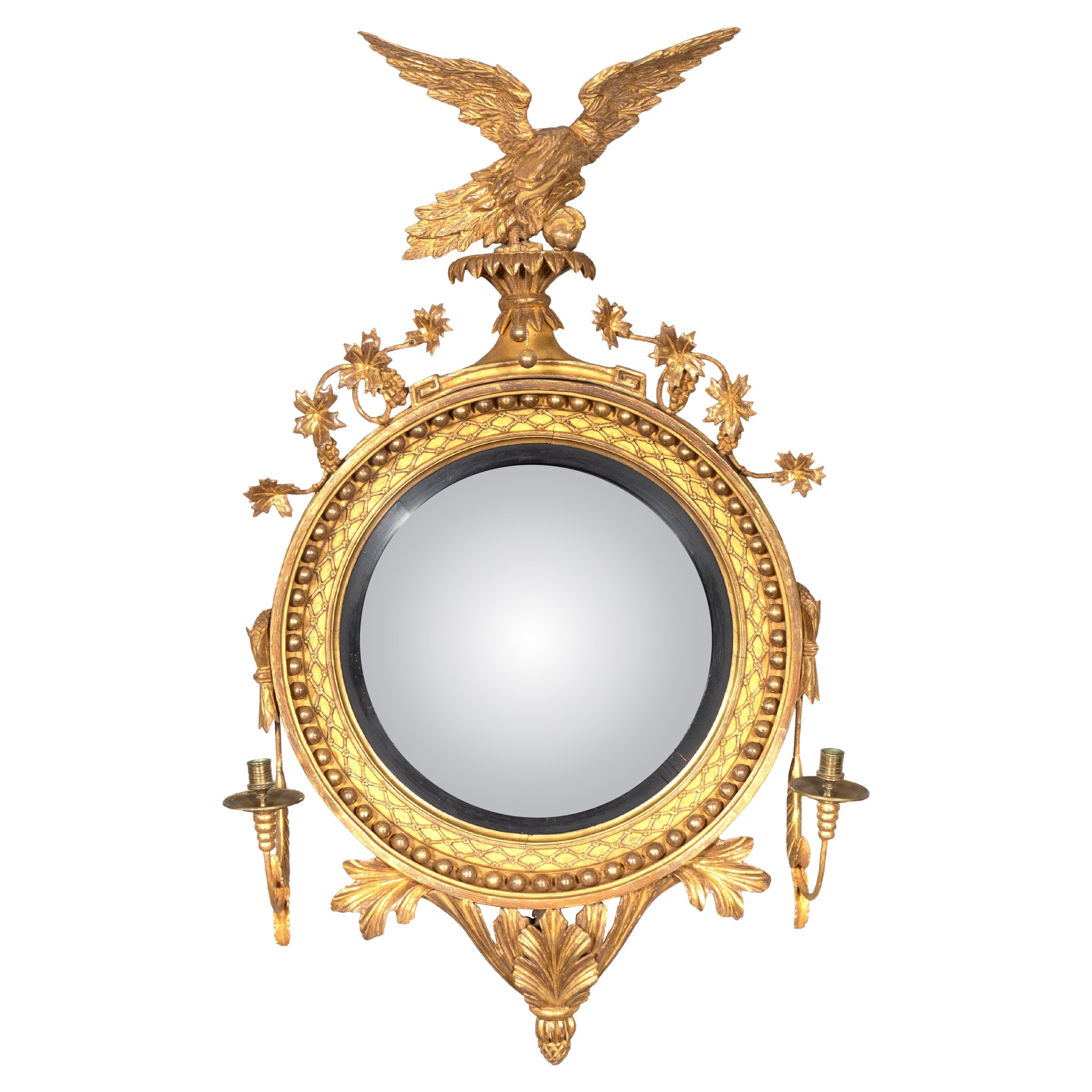 Regency Giltwood Convex Girandole Mirror in vendita