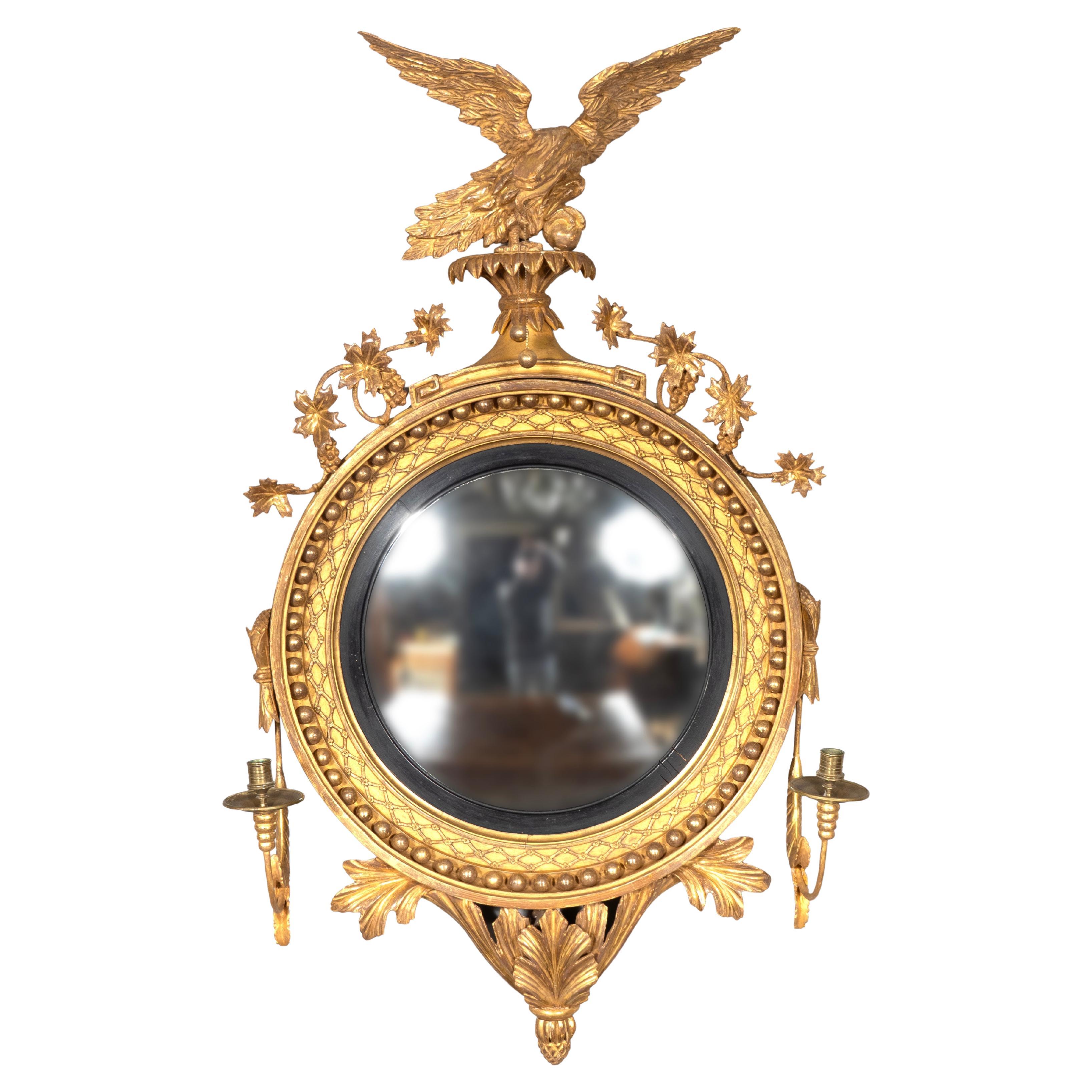 Regency Giltwood Convex Girandole Mirror