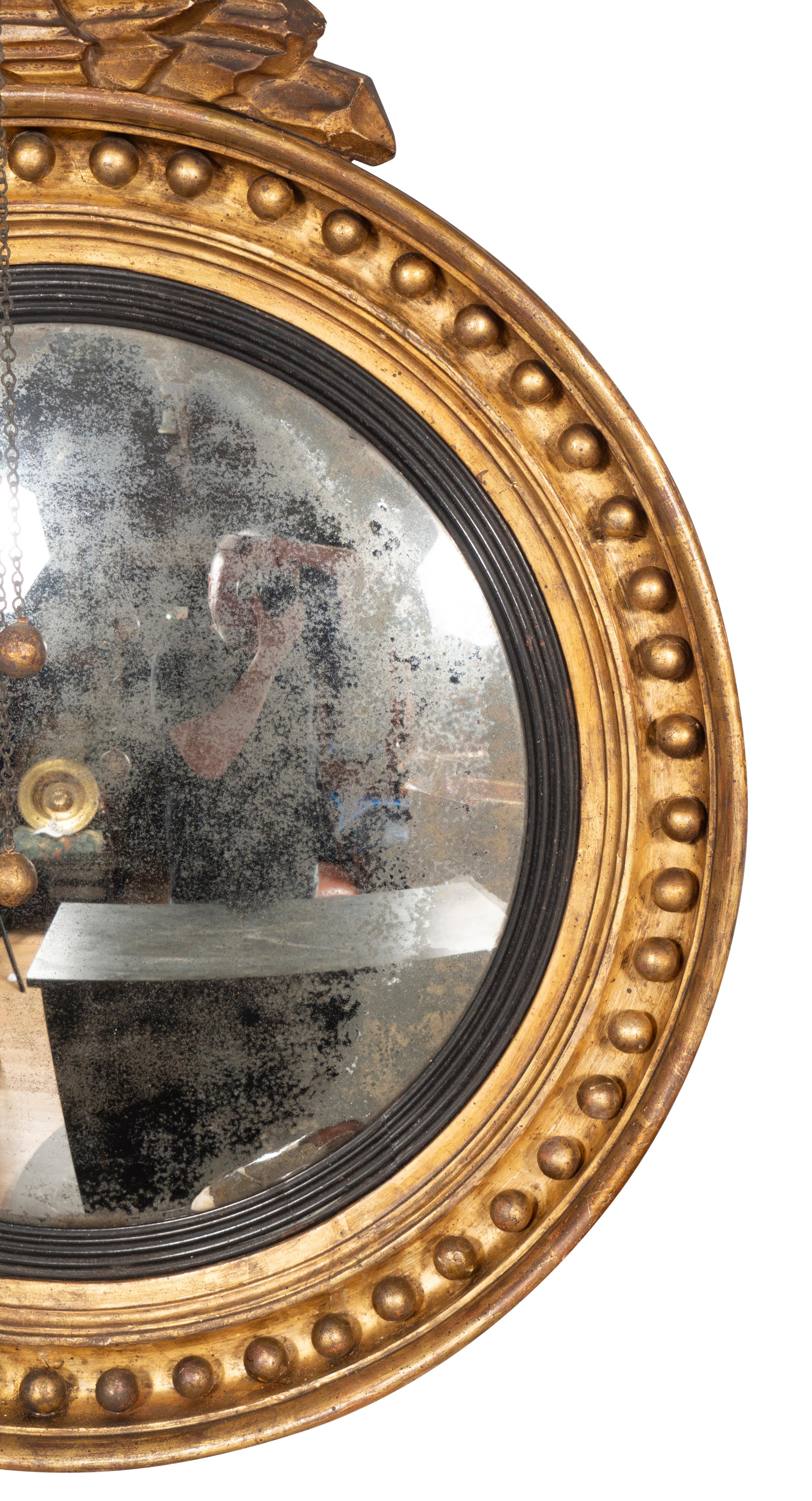 Regency Giltwood Convex Mirror In Good Condition For Sale In Essex, MA