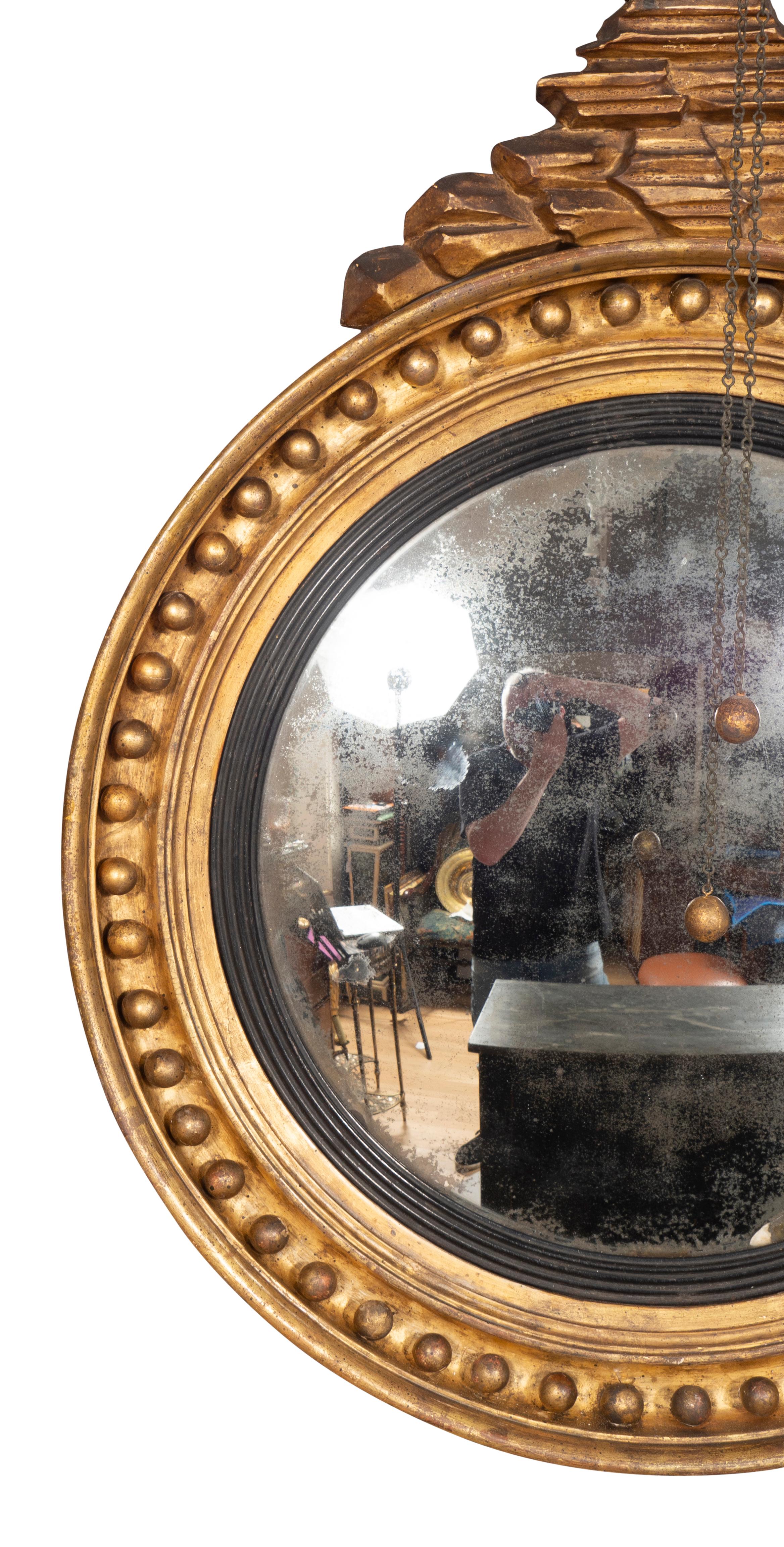 19th Century Regency Giltwood Convex Mirror For Sale