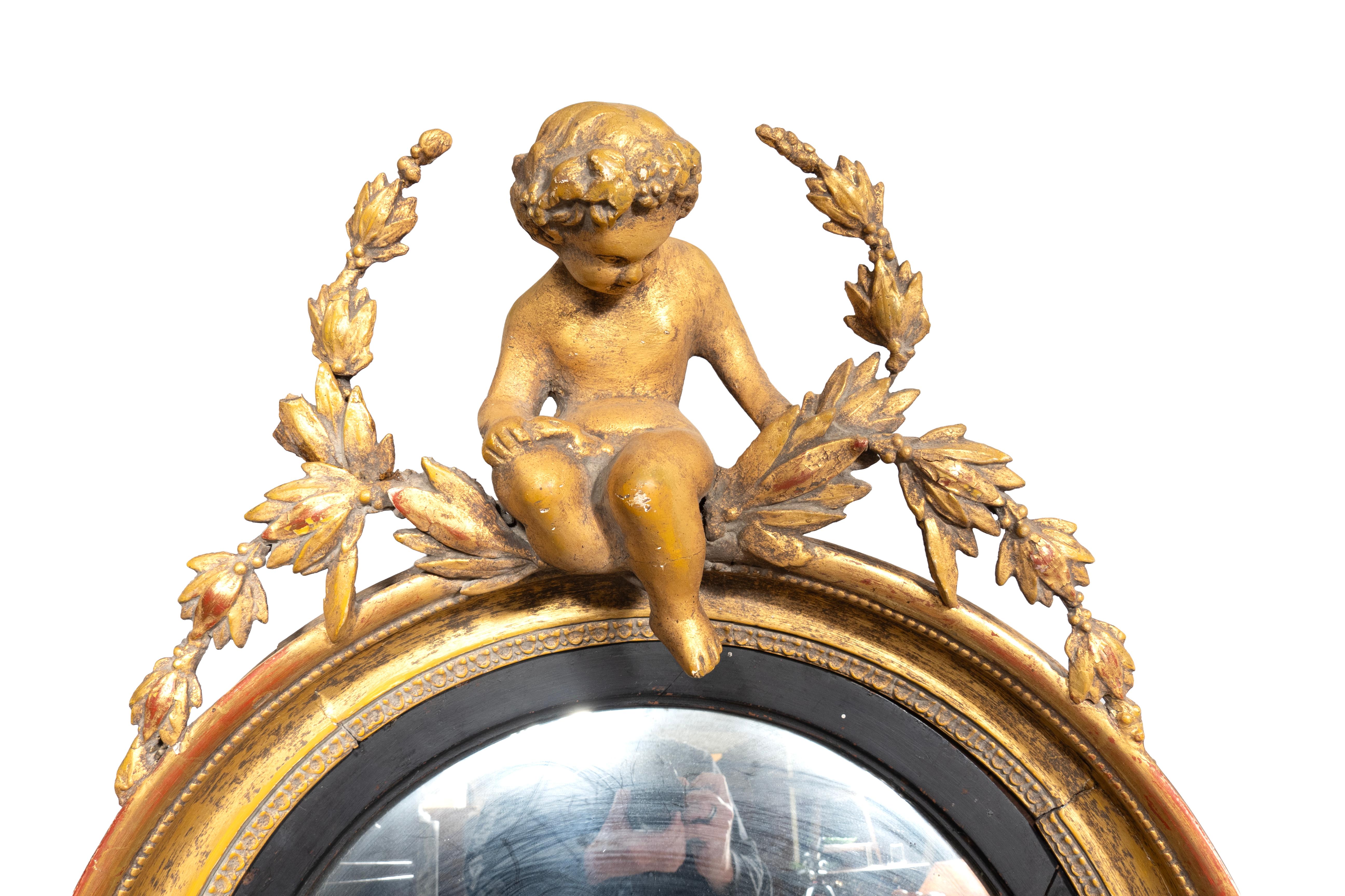 19th Century Regency Giltwood Convex Mirror For Sale