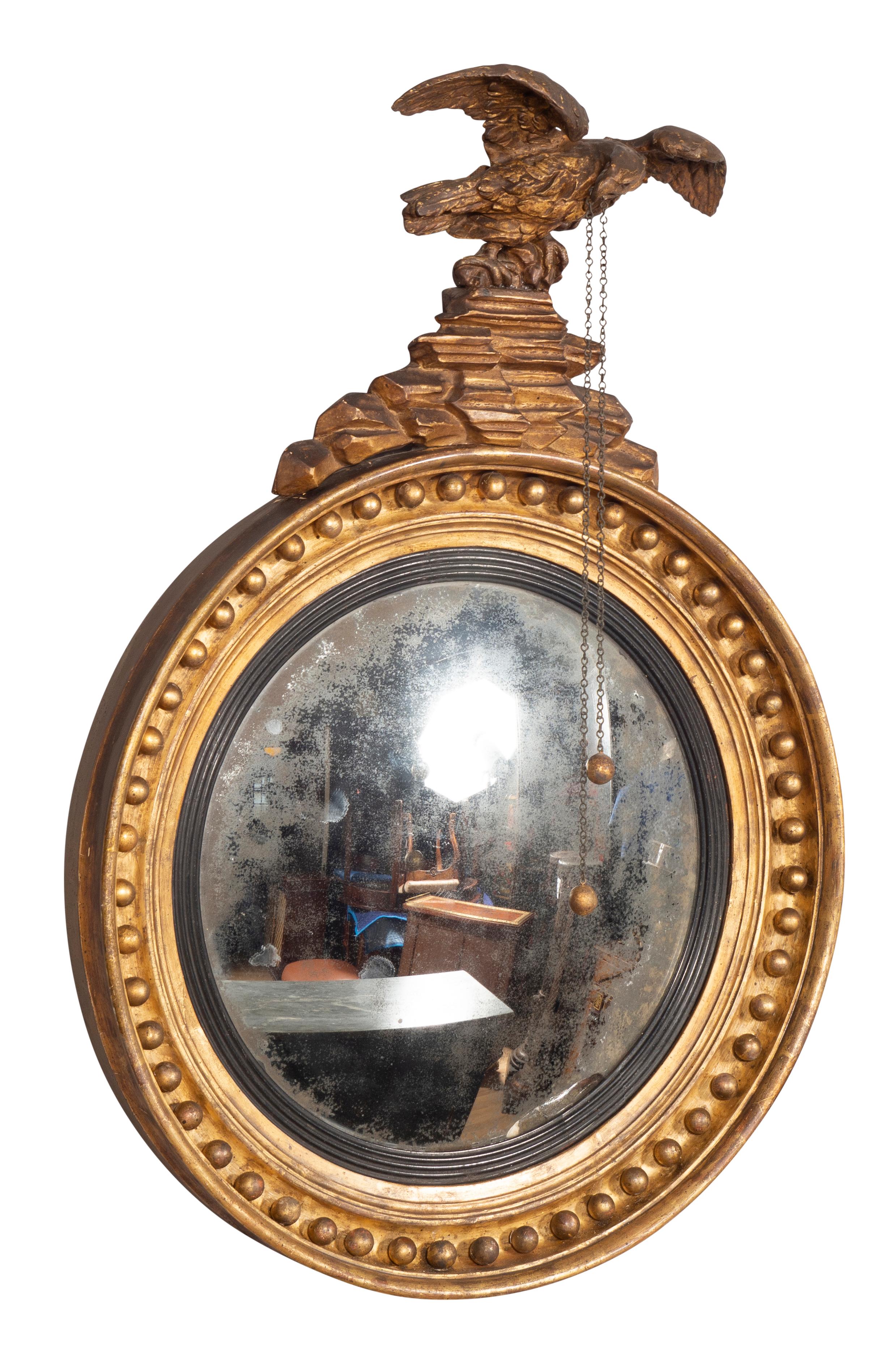 Konvexer Regency-Spiegel aus vergoldetem Holz im Angebot 2