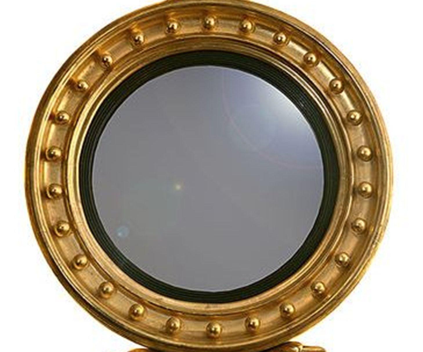 19th Century Regency Giltwood and Gesso Convex Wall Hanging Mirror For Sale