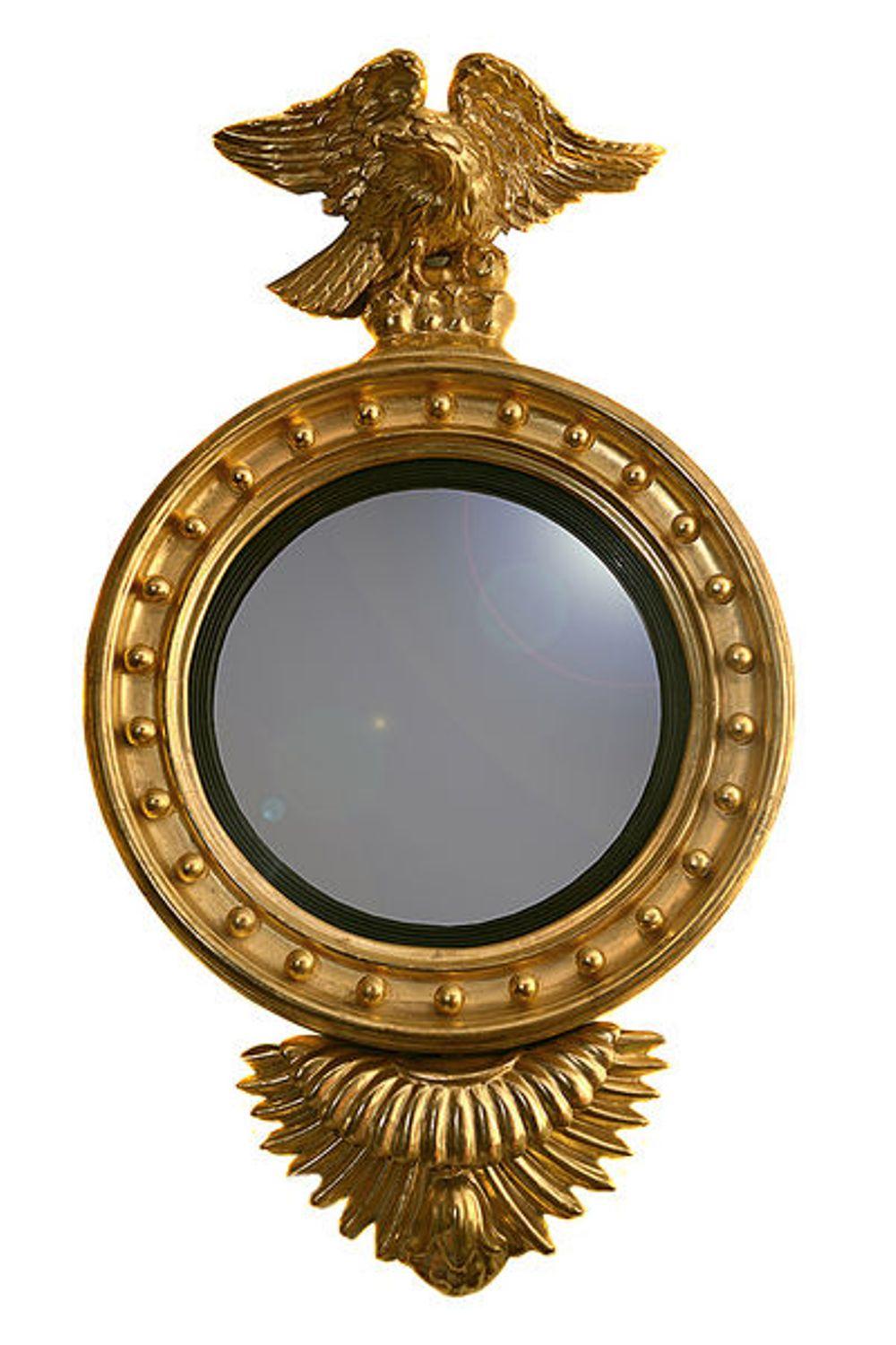 Regency Giltwood and Gesso Convex Wall Hanging Mirror For Sale 1