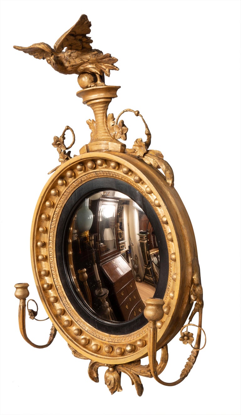 Regency Giltwood Girandole Convex Mirror For Sale at 1stDibs