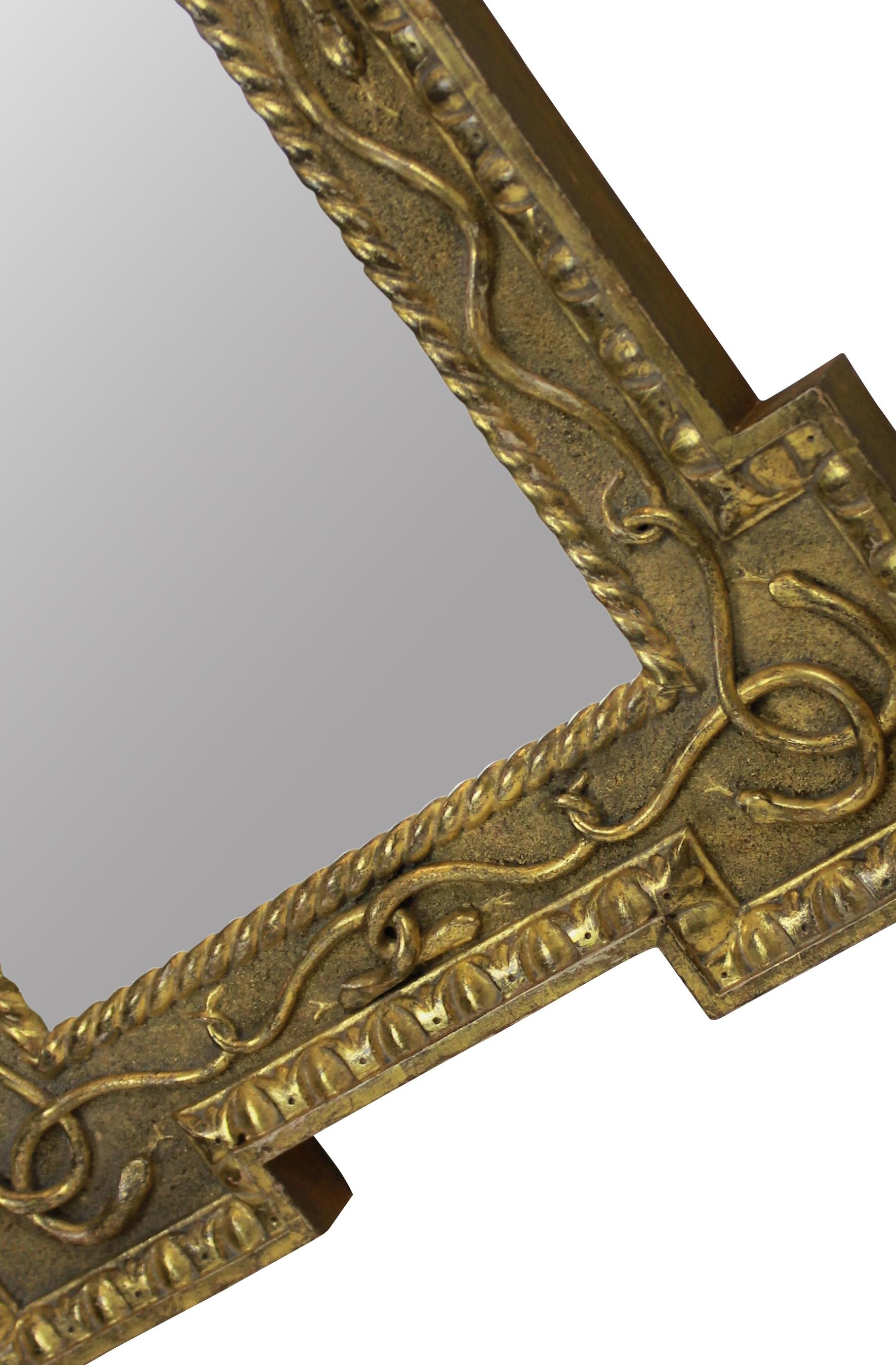 Early 19th Century Regency Giltwood Mirror Depicting Serpents