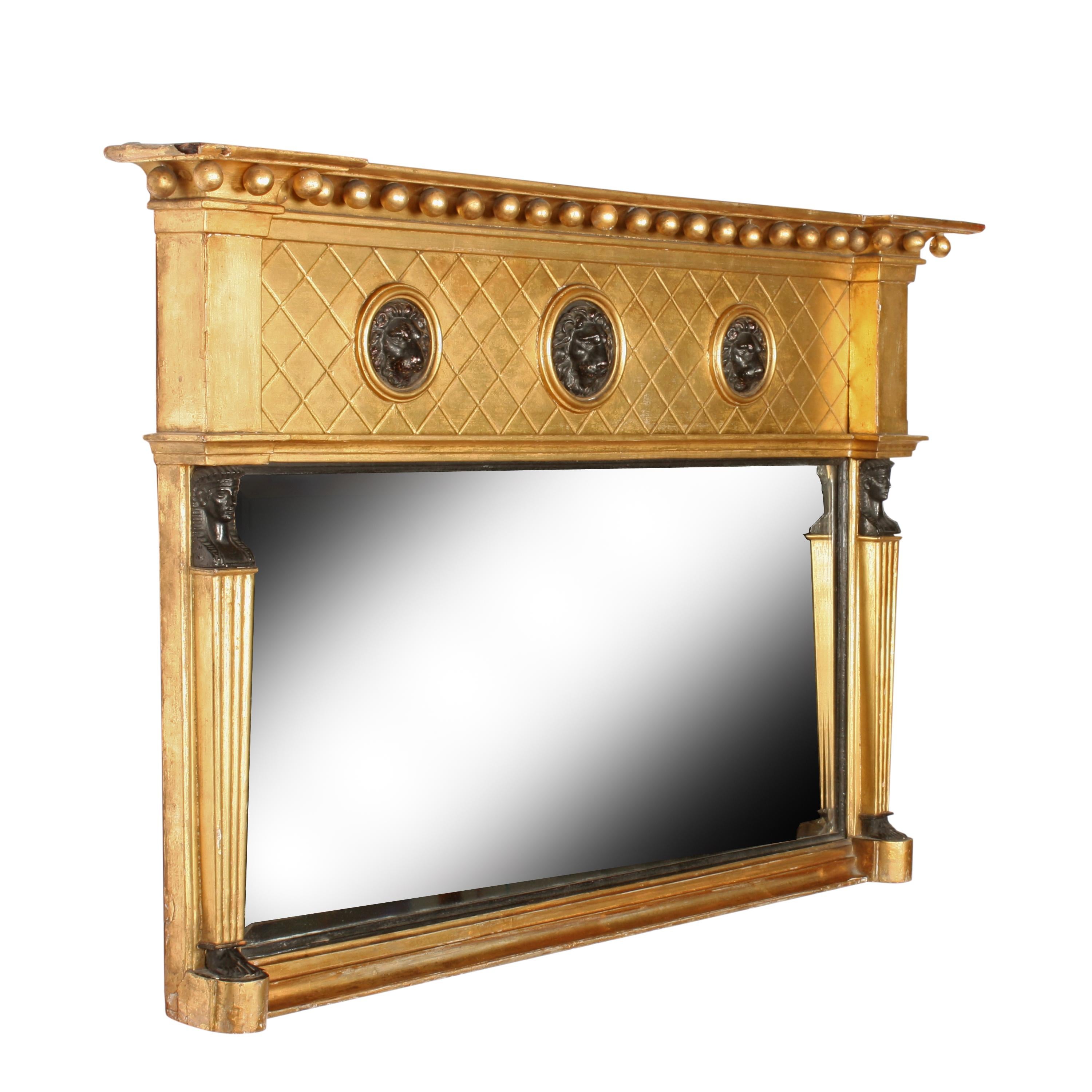 Empire Regency Giltwood Overmantel Mirror For Sale