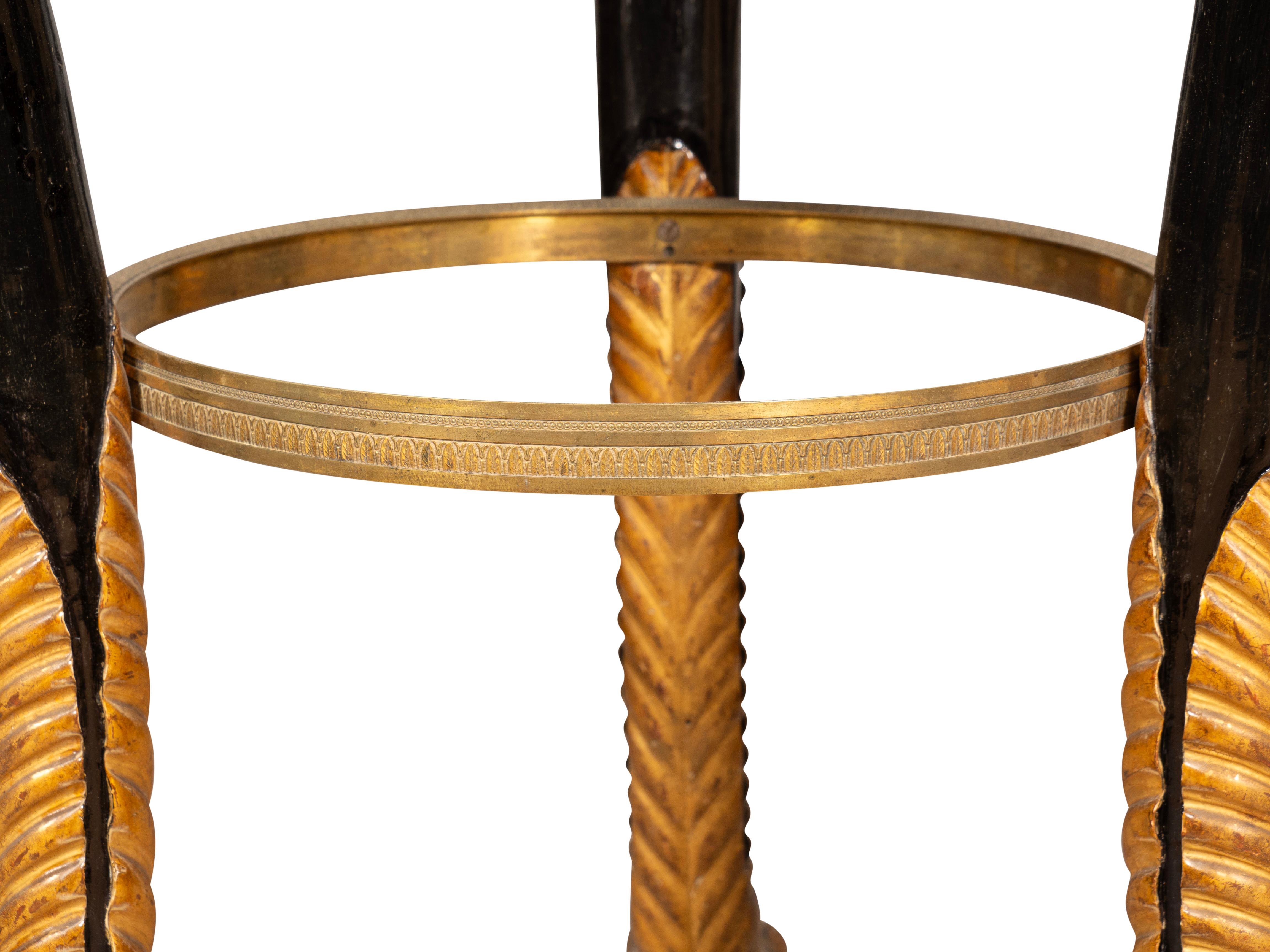 Brass Regency Giltwood, Satinwood and Ebony Center Table For Sale
