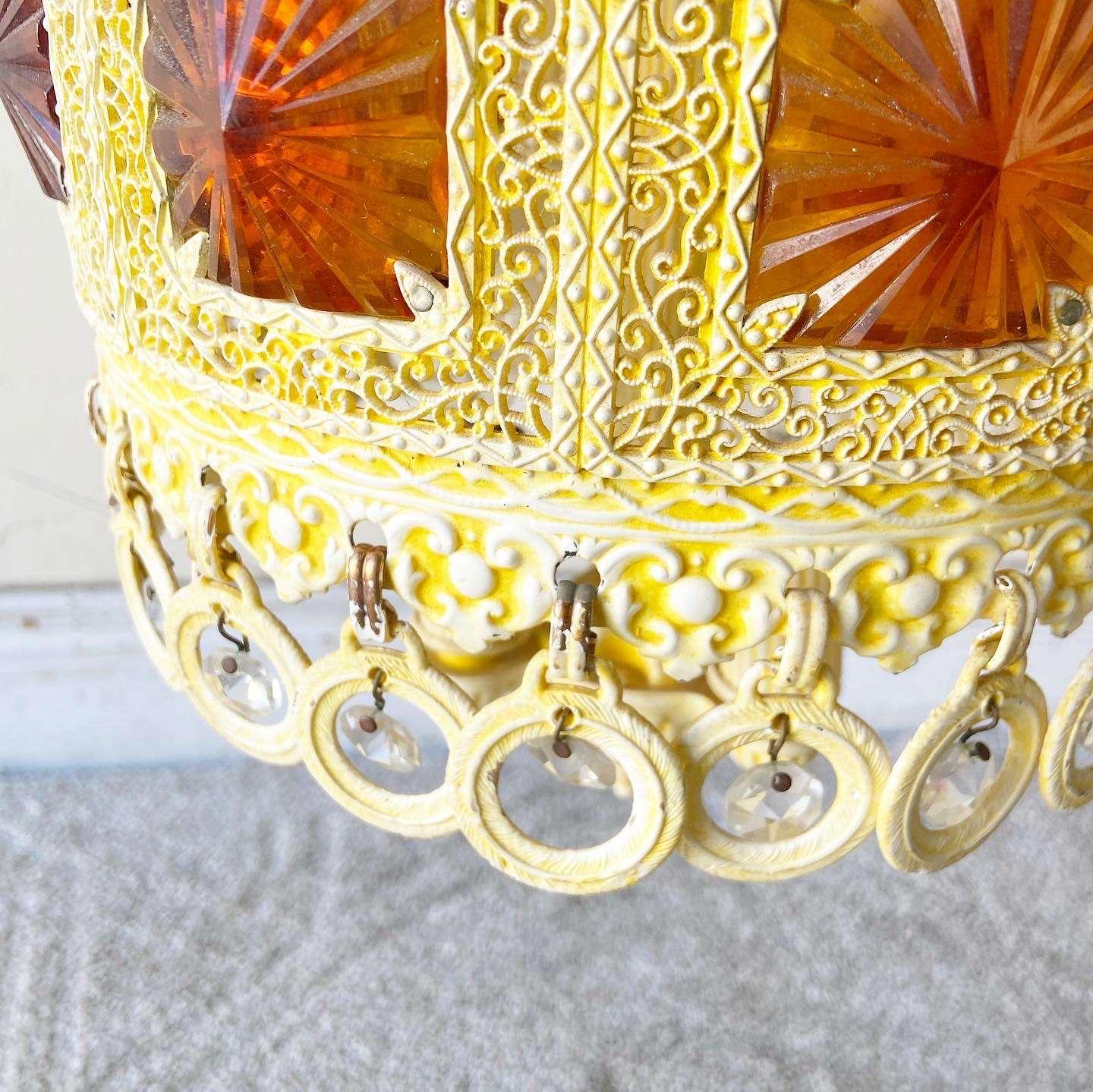 Regency Glass, Cream & Orange Pendant/Swag Lamp For Sale 1