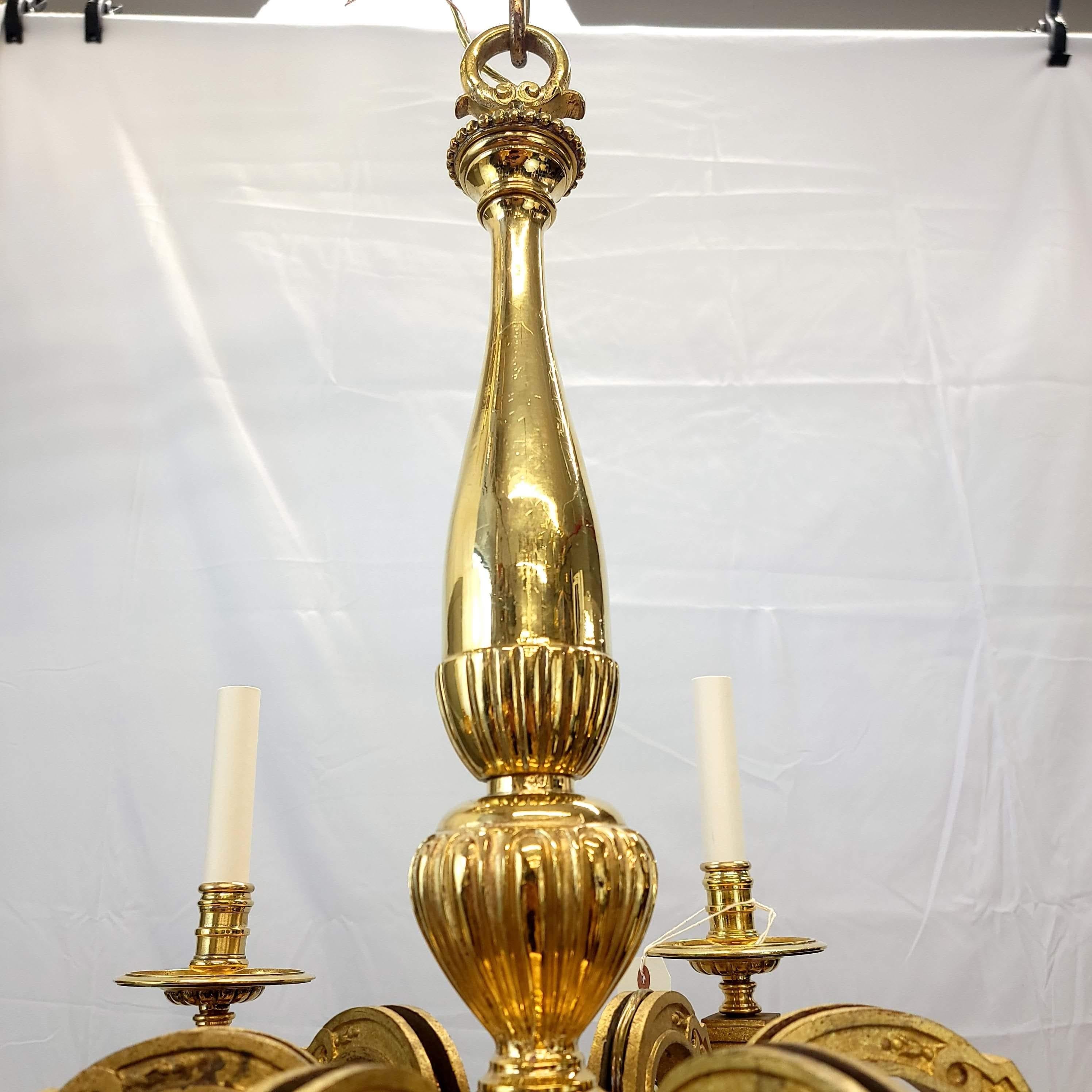 Regency Gold Brass Candelabra Chandelier For Sale 1