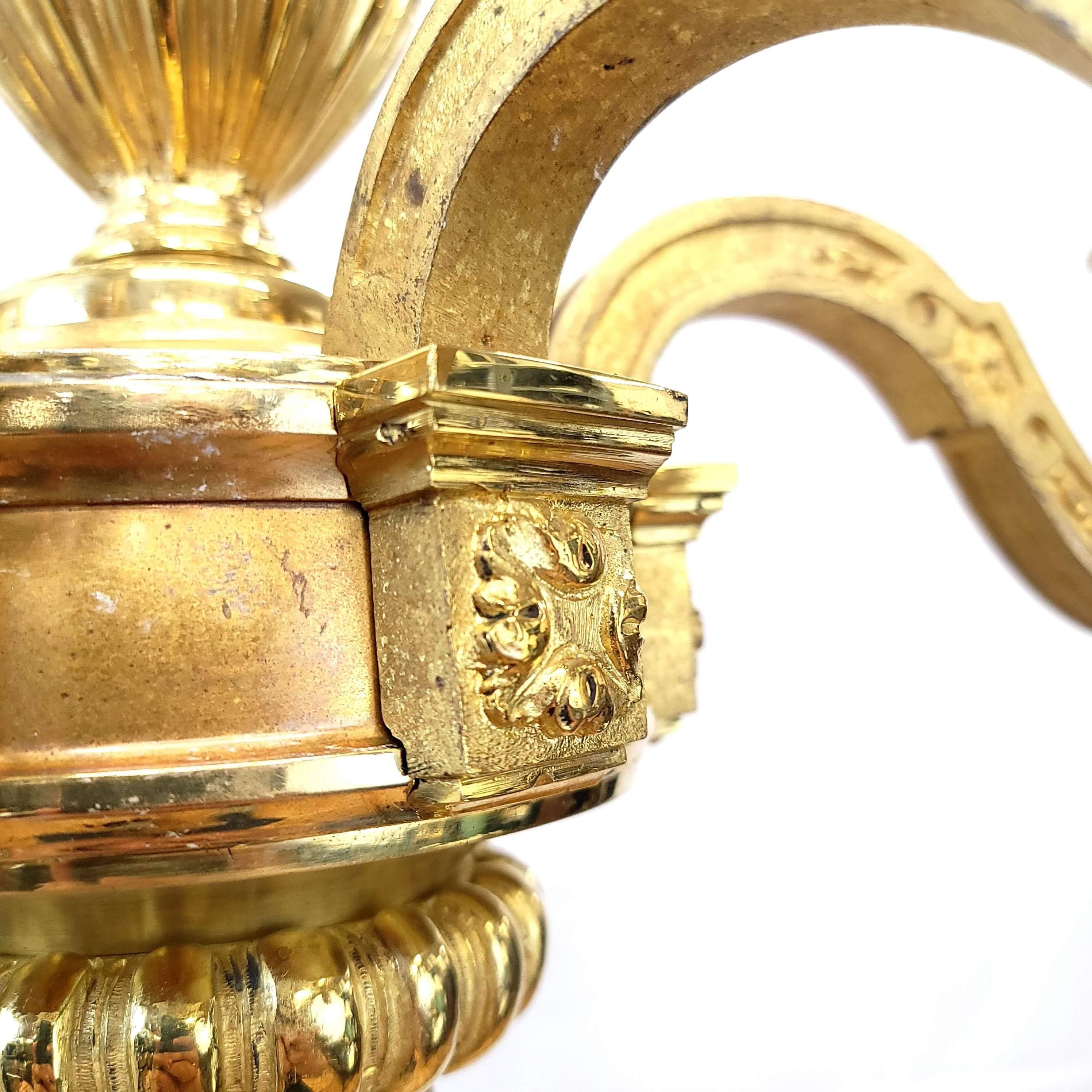 Regency Gold Brass Candelabra Chandelier For Sale 3