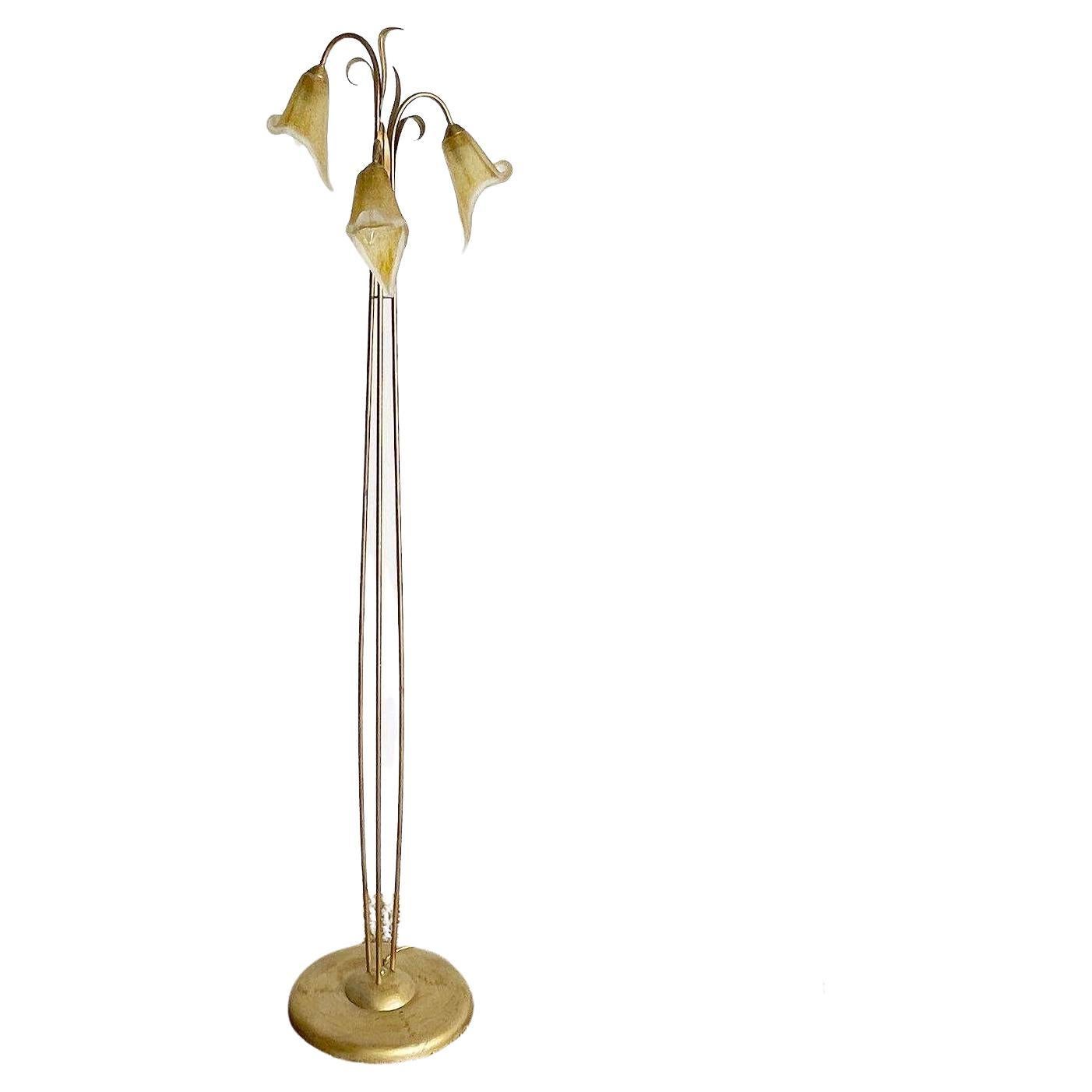 Regency Gold Three Headed Tulip Floor Lamp For Sale