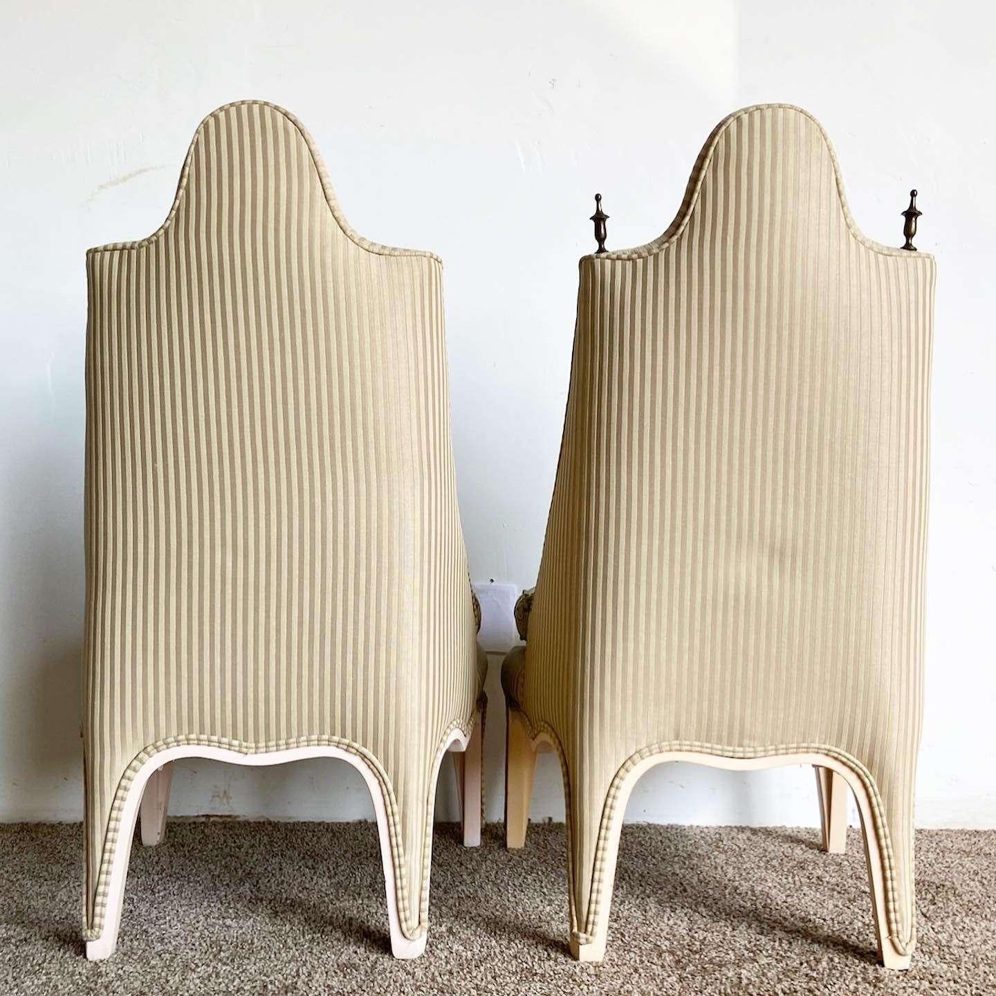 Mid-20th Century Regency Green and Tan Accent Chairs - a Pair For Sale