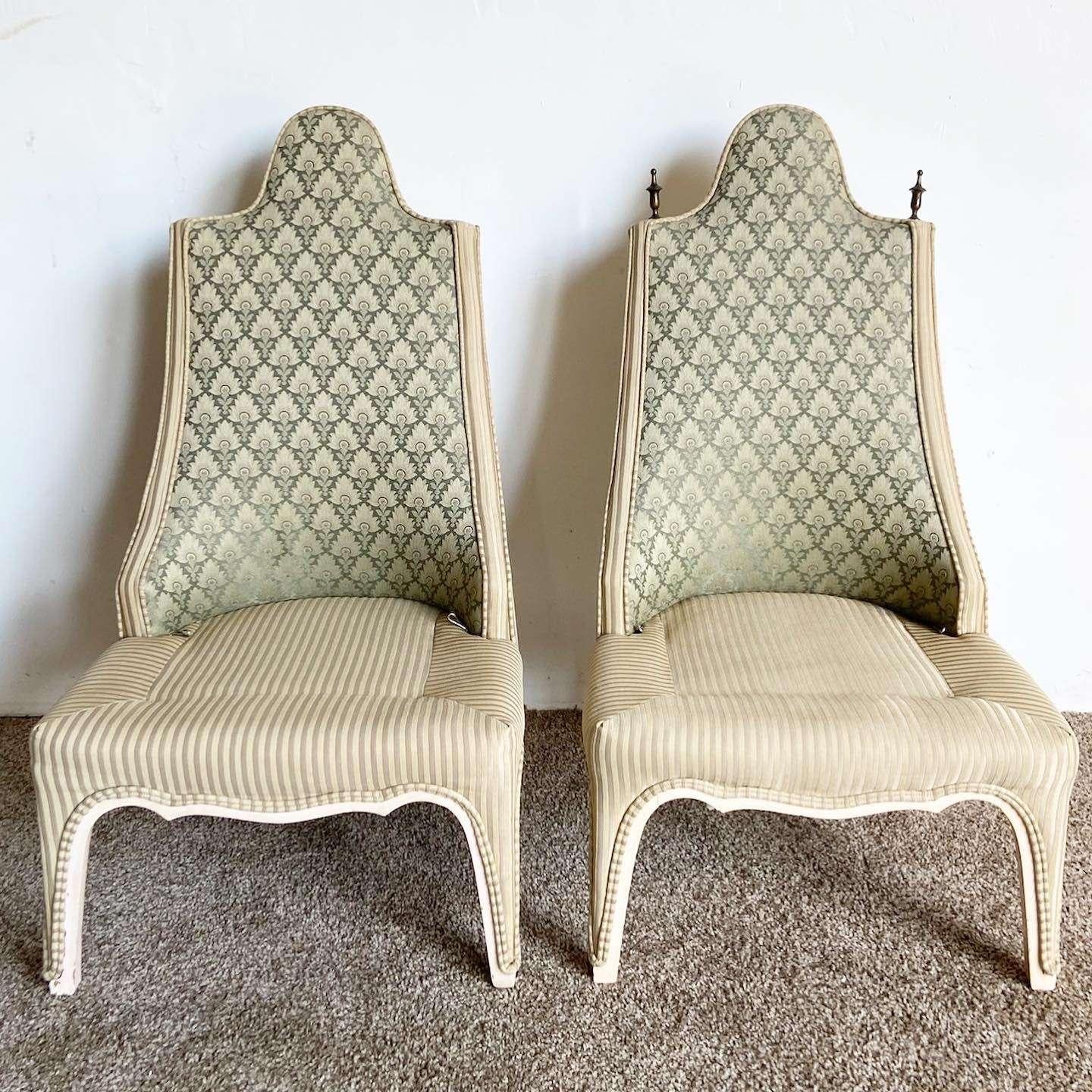 Regency Green and Tan Accent Chairs - a Pair For Sale 1