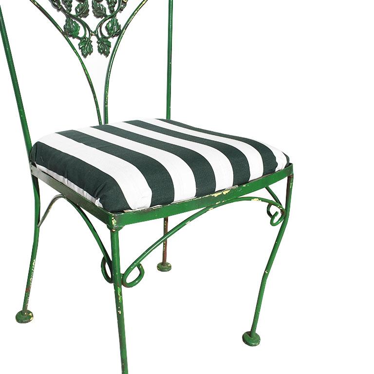 American Regency Green and White Stripe Metal Fruit Motif Patio Chairs - Set of 4