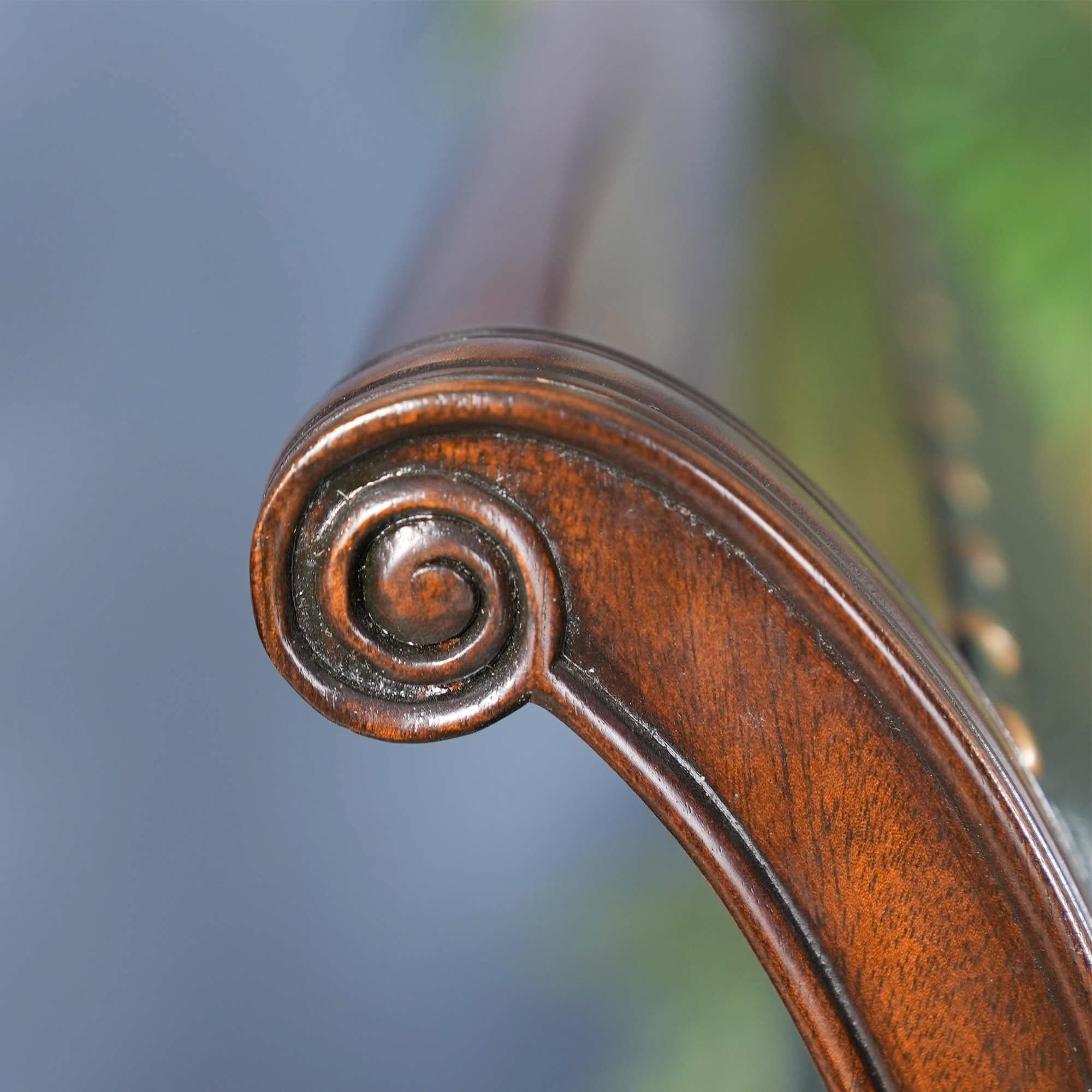 Regency Green Leather Arm Chair For Sale 3