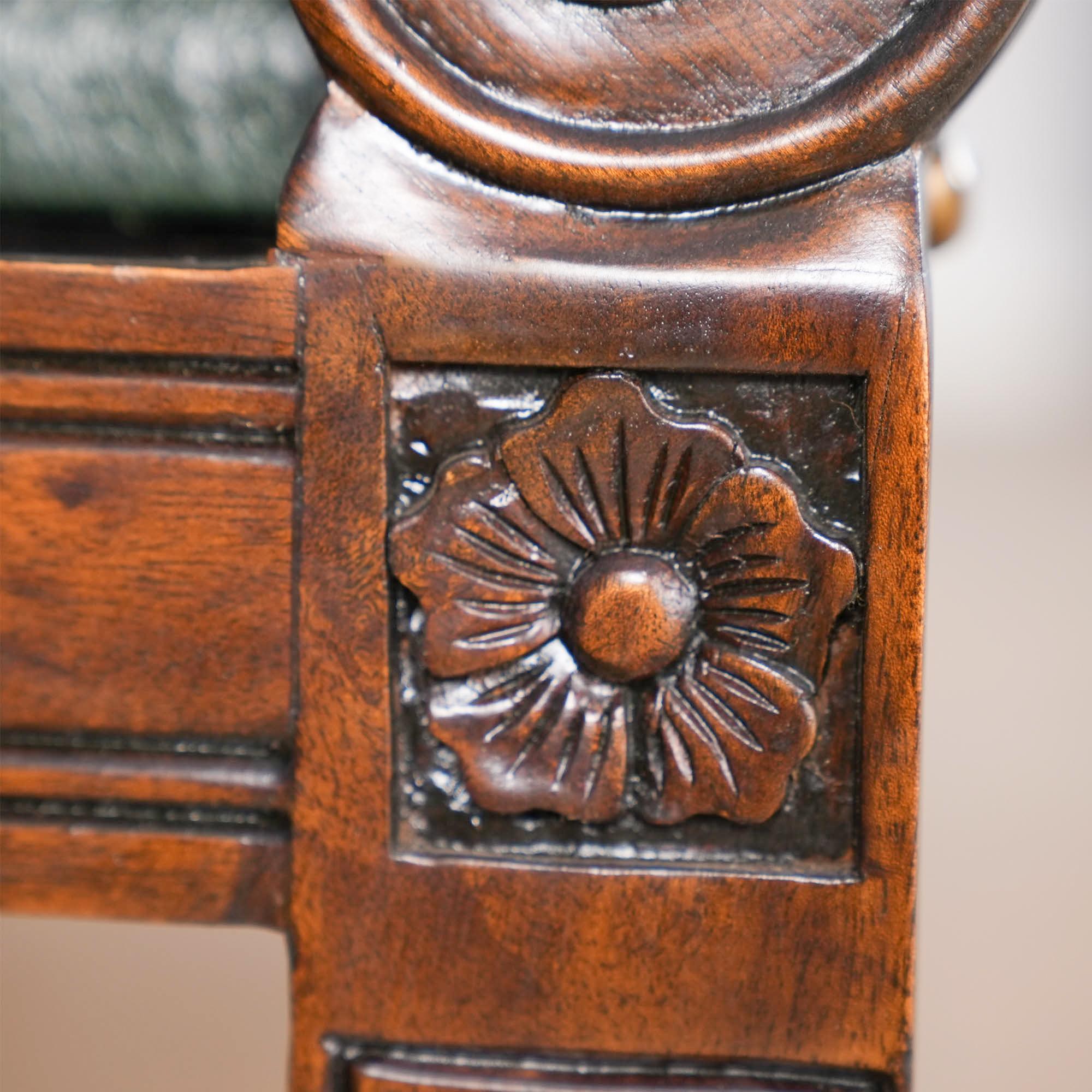 Regency Green Leather Arm Chair For Sale 4