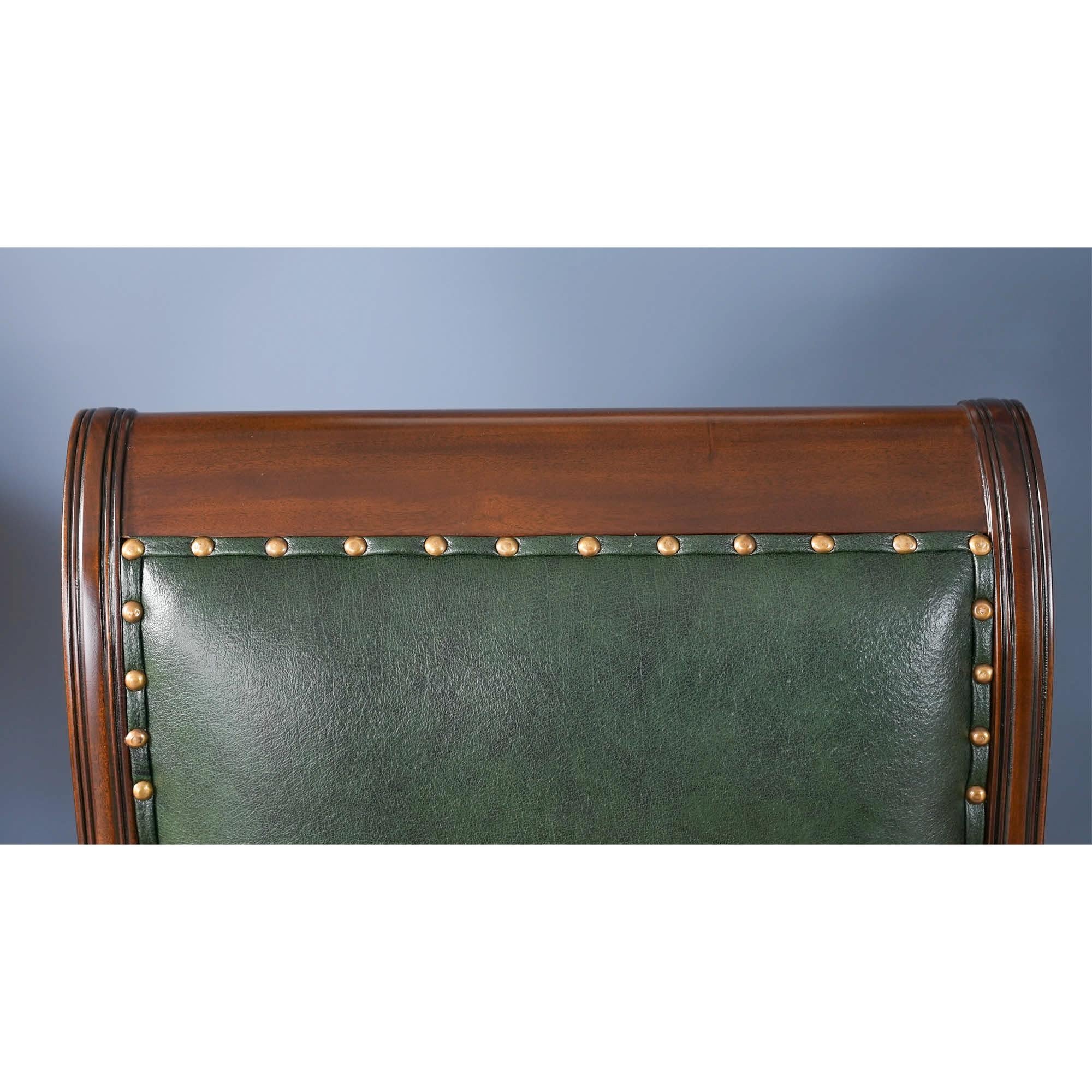 Regency Green Leather Arm Chair For Sale 5