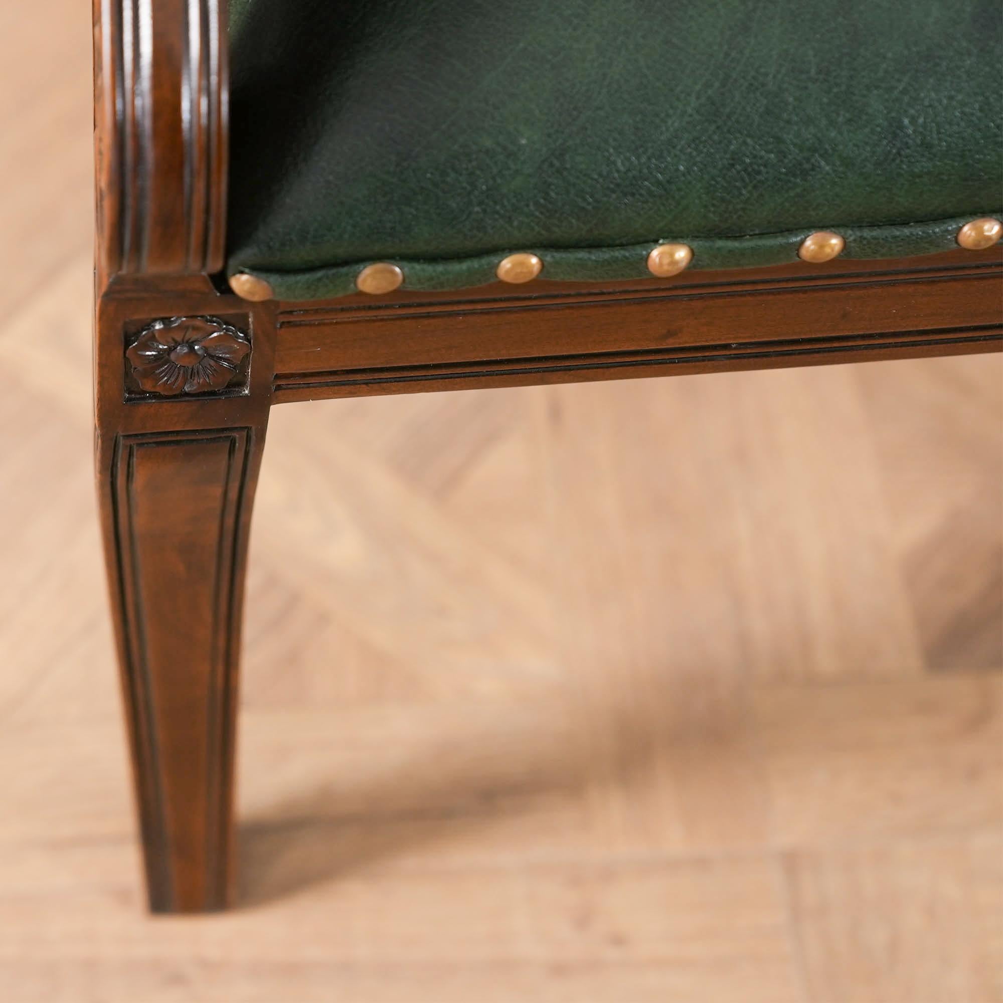 Regency Green Leather Arm Chair For Sale 7