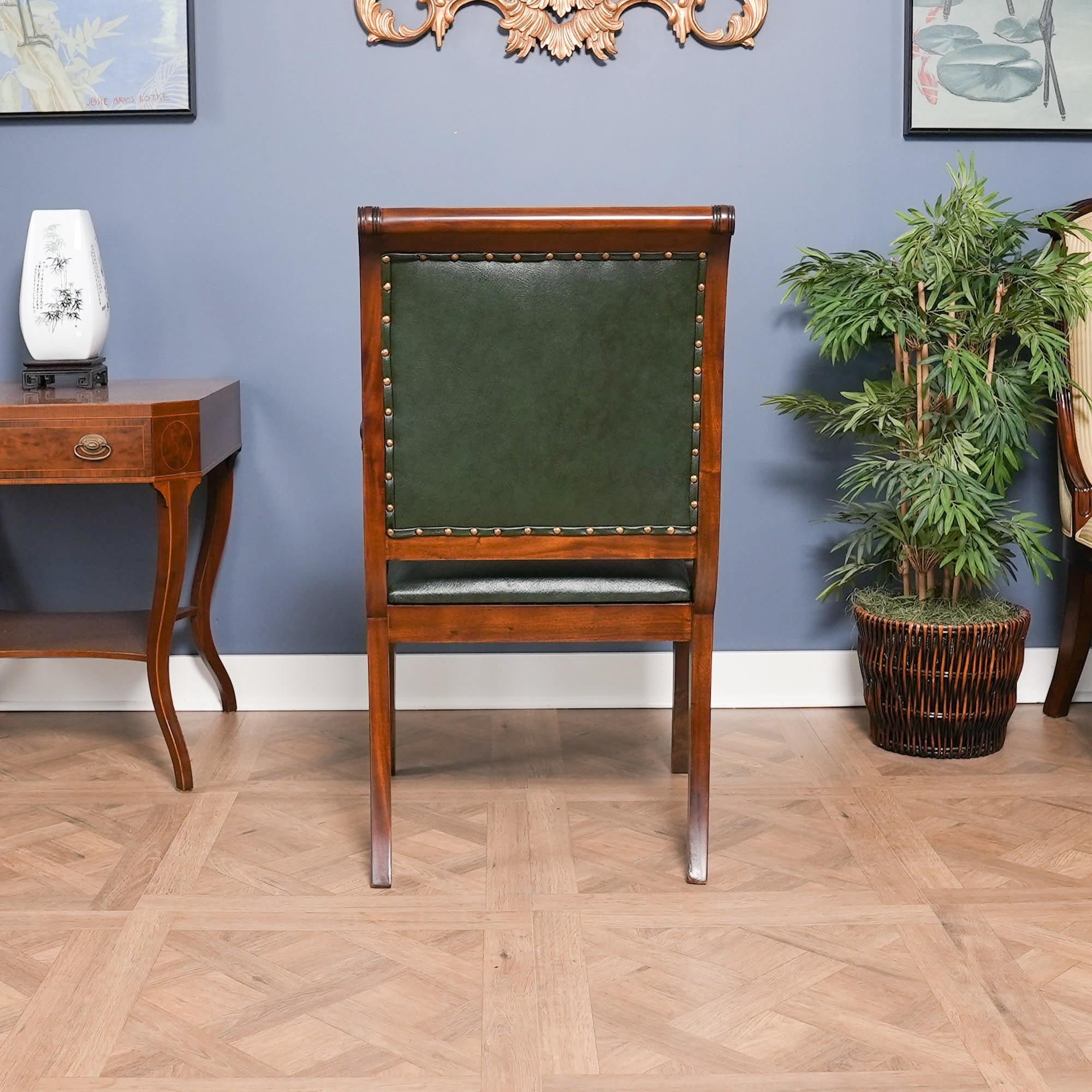 Unknown Regency Green Leather Arm Chair For Sale