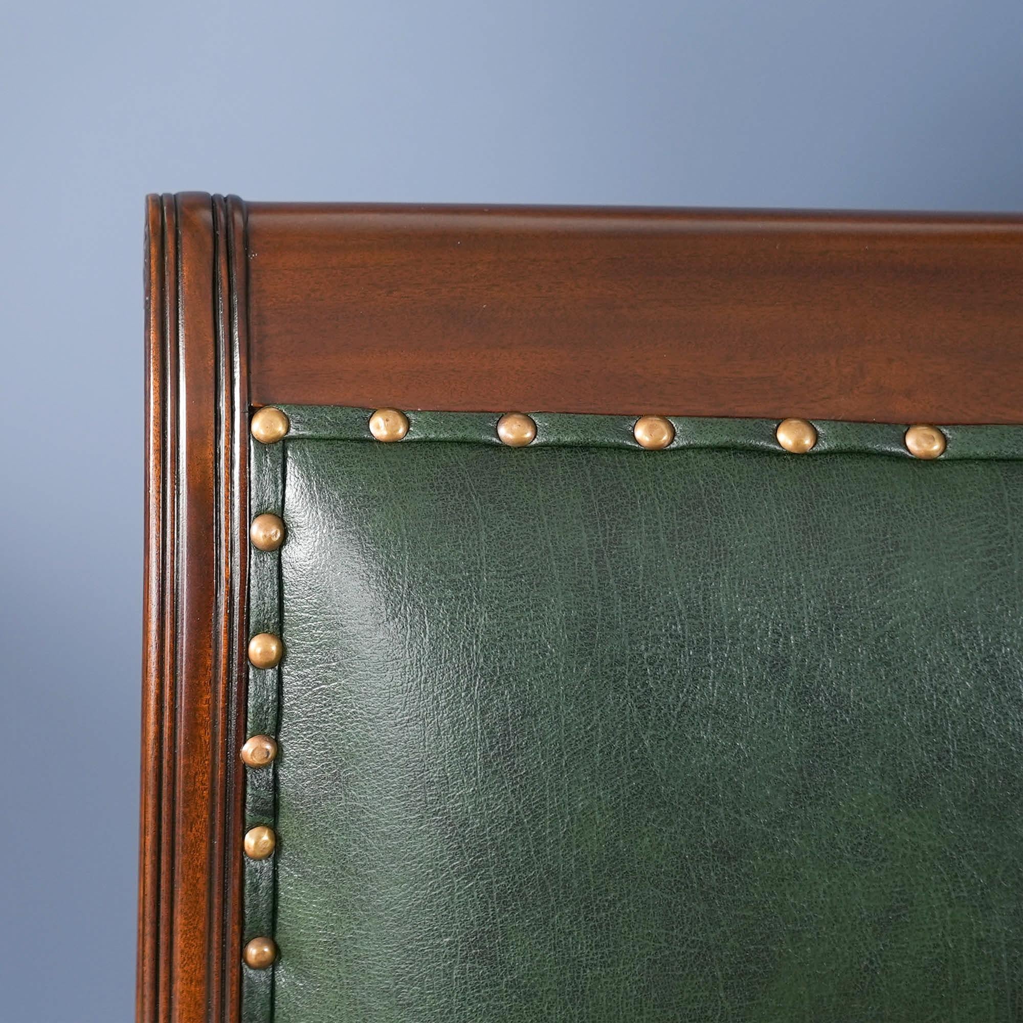 Contemporary Regency Green Leather Arm Chair For Sale