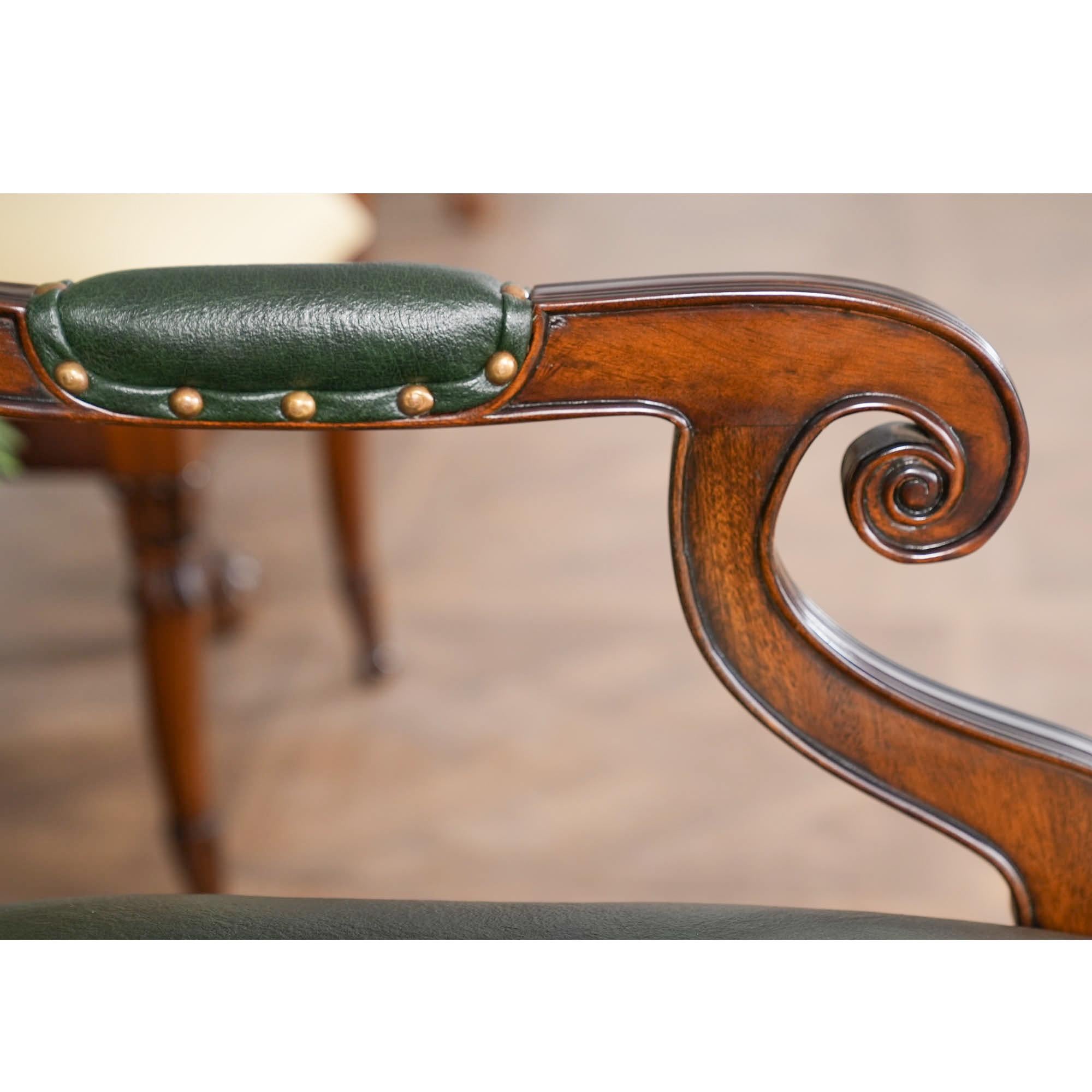 Regency Green Leather Arm Chair For Sale 2
