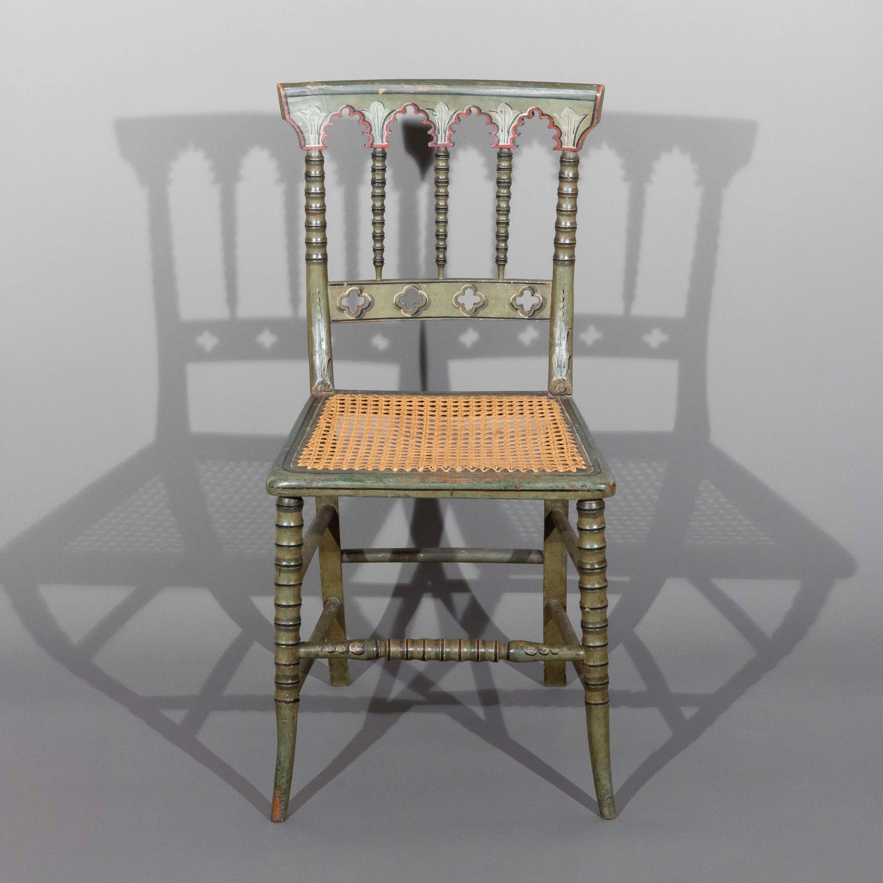 Hand-Painted Rare early 19th Century Green Painted Chair