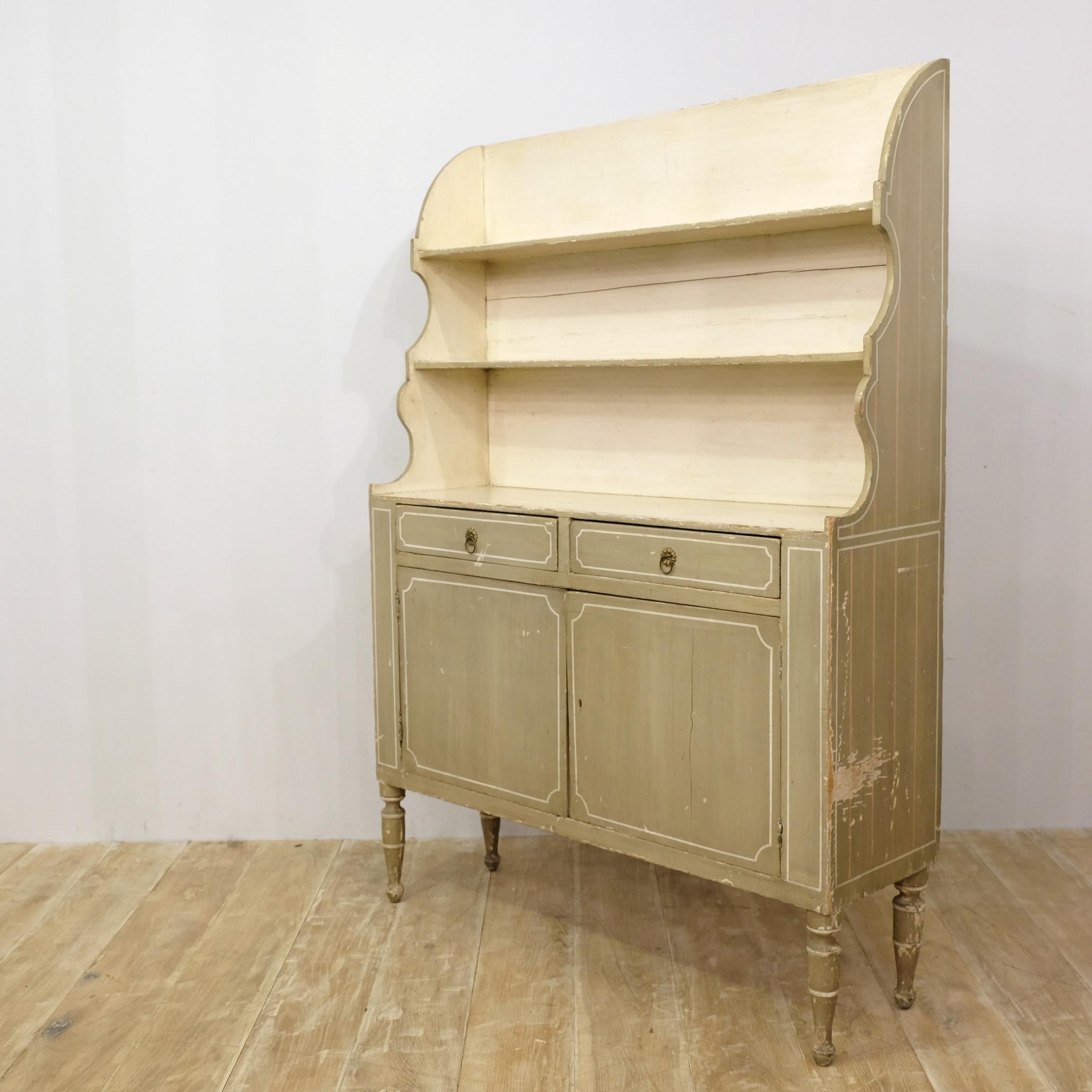 British Regency Grey Painted Pine Dresser, Book Cabinet, Bijou, Early 19th Century