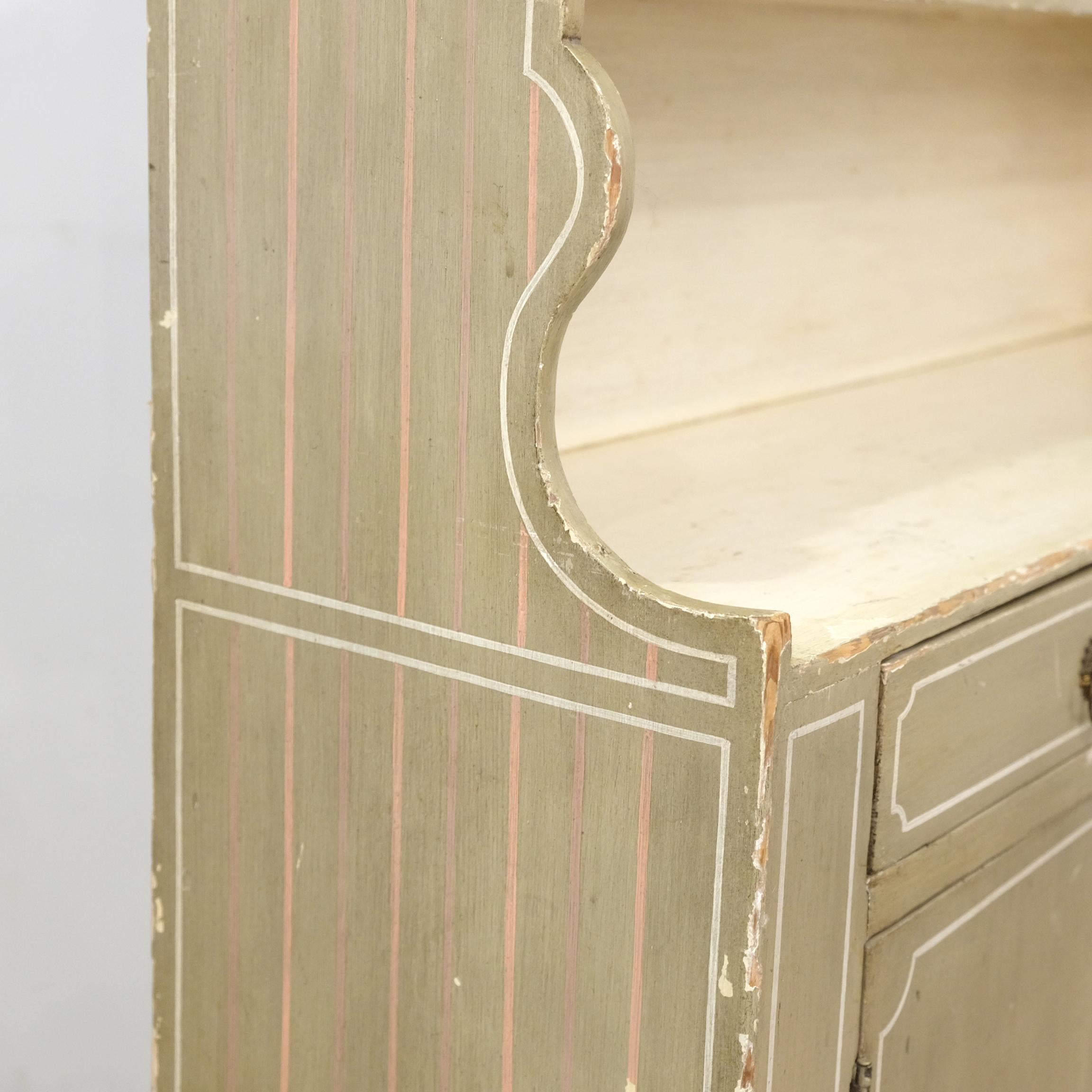 Hand-Painted Regency Grey Painted Pine Dresser, Book Cabinet, Bijou, Early 19th Century
