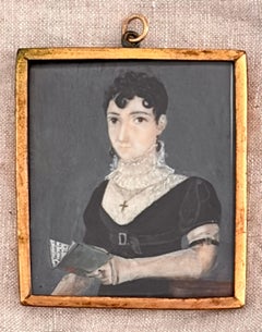 Regency Half Body Portrait Miniature of a Young Woman