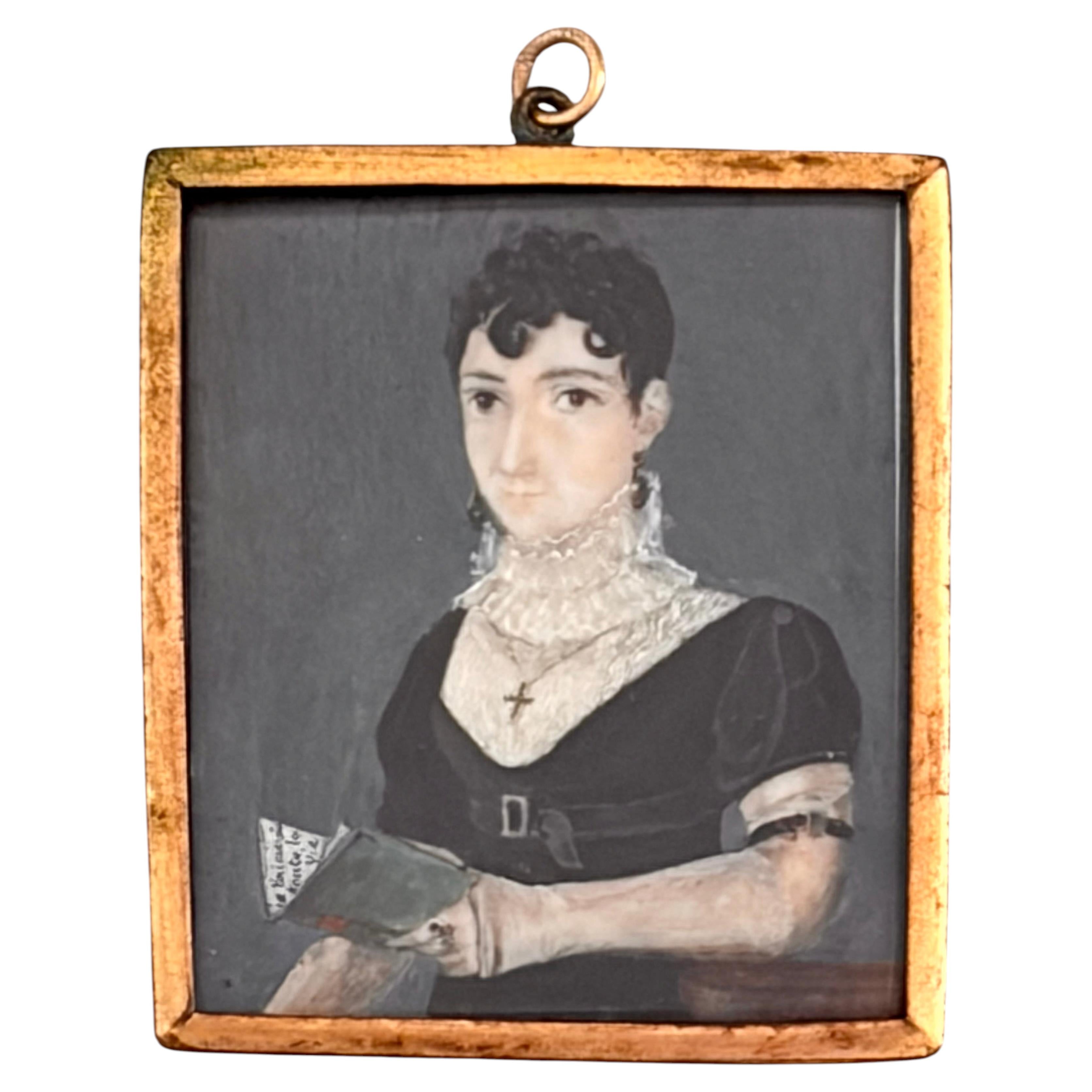 Regency Half Body Portrait Miniature of a Young Woman