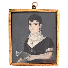 Regency Half Body Portrait Miniature of a Young Woman