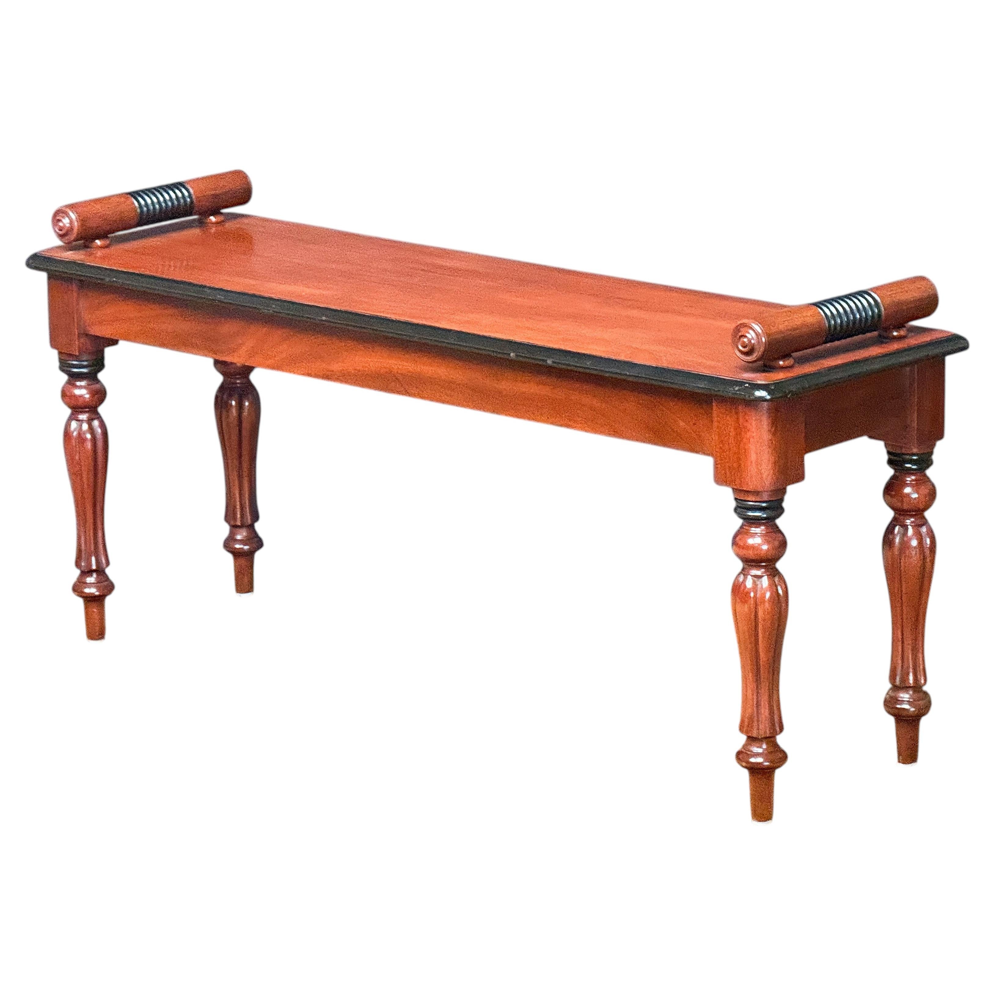 Regency Hall Bench or Window Seat of Mahogany from England with Ebonized Accents For Sale