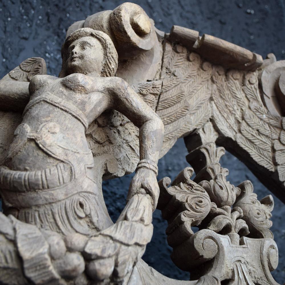 British Regency Hand Carved Wooden Mermaid Plaque Architectural Fragment
