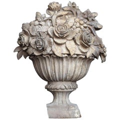 Regency Hand Carved Wooden Urn with Flowers Architectural Fragment