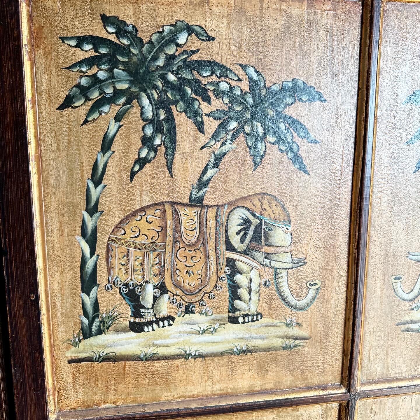 Unknown Regency Hand Painted Elephants and Gold Room Divider/Screen For Sale