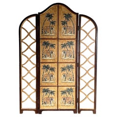 Regency Hand Painted Elephants and Gold Room Divider/Screen