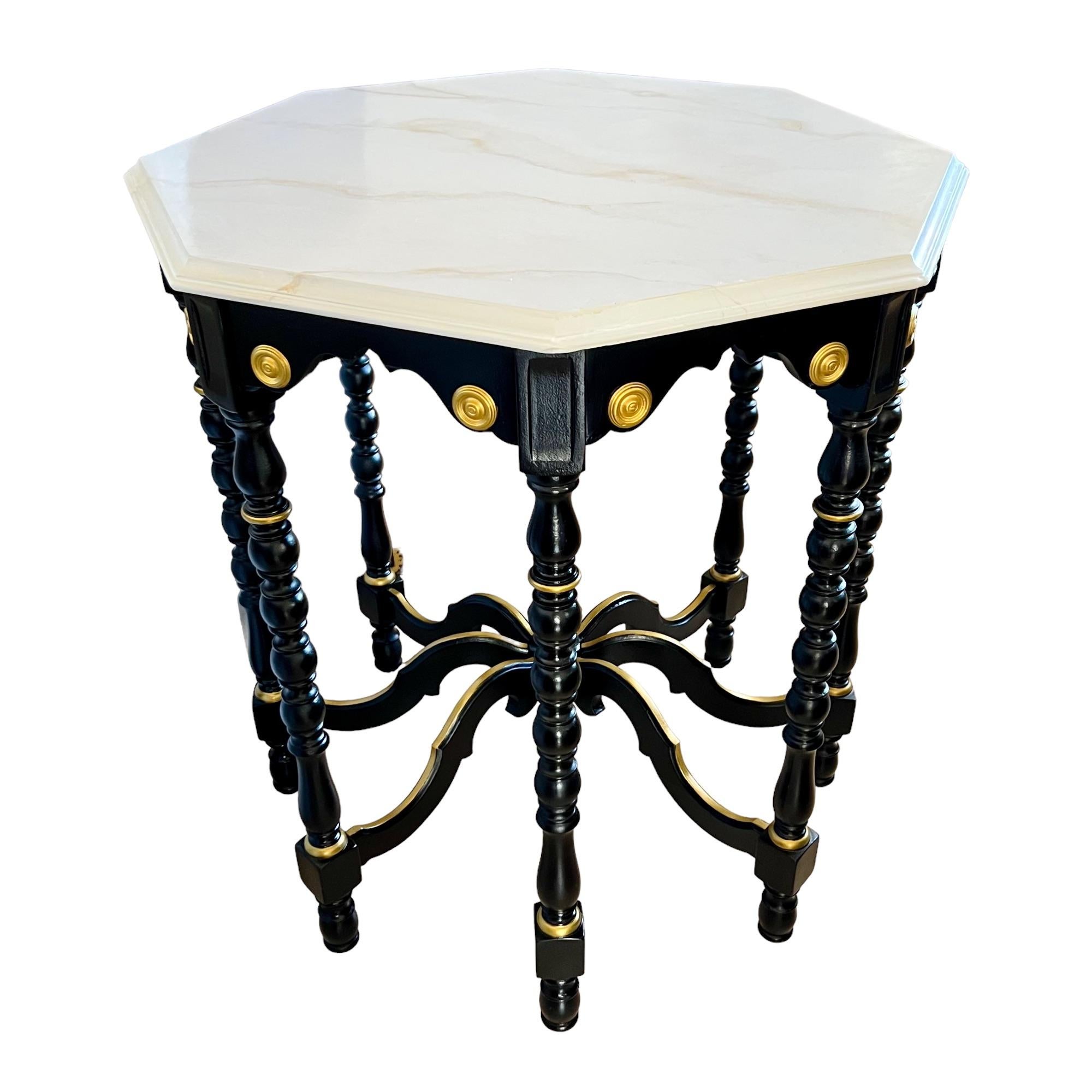 Achteckiger Regency-Tisch aus handbemalter Kunstmarmor mit acht Beinen (amerikanisch) im Angebot
