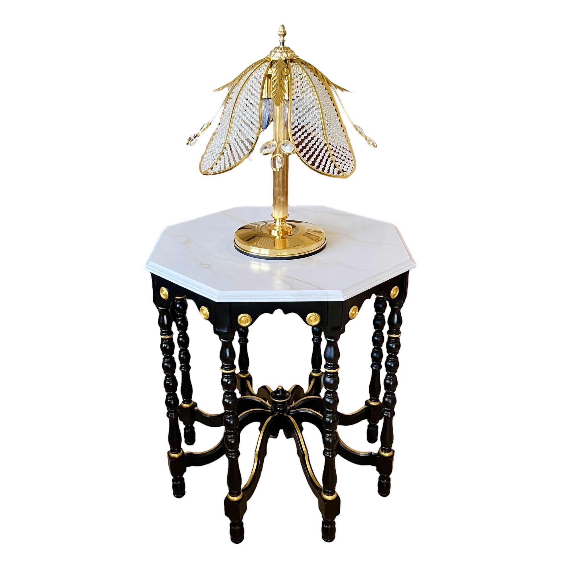 Beveled Regency Hand Painted Faux Marble Eight Leg Octagon Table For Sale