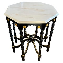 Achteckiger Regency-Tisch aus handbemalter Kunstmarmor mit acht Beinen