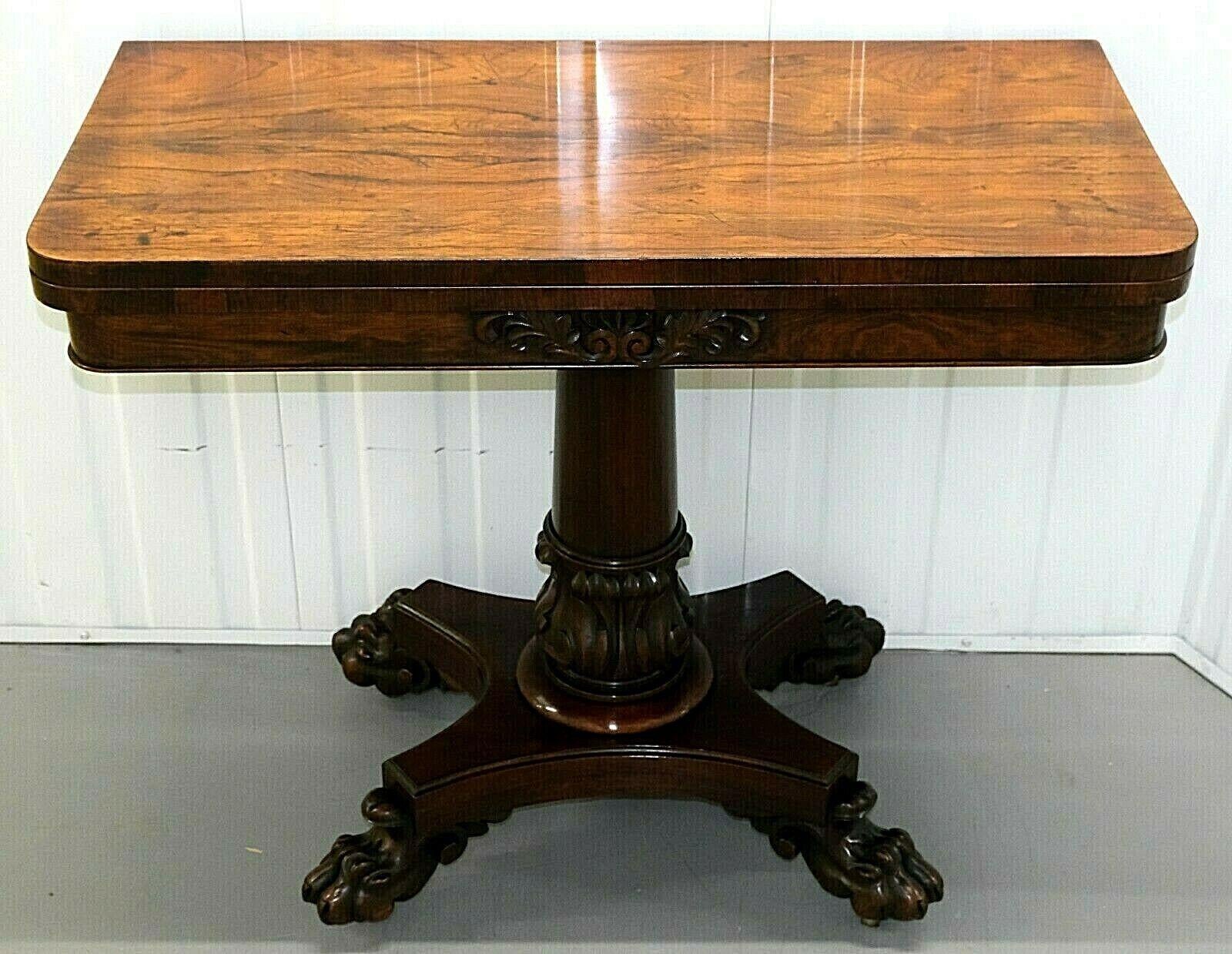 Regency Hardwood Turn over Top Card Table on Stunning Paw Feet & Casters For Sale 5
